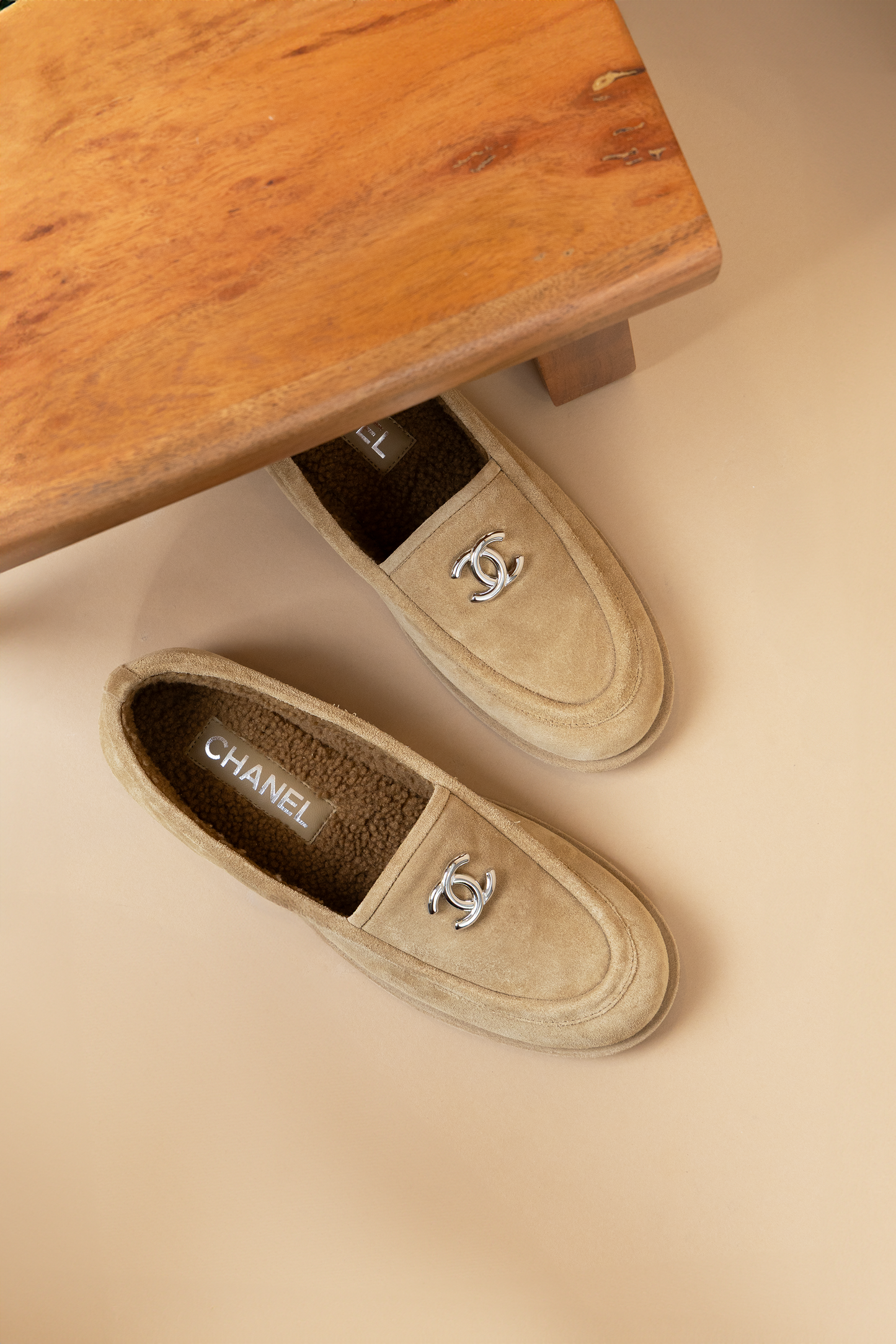 Chanel Beige Shearling Loafers