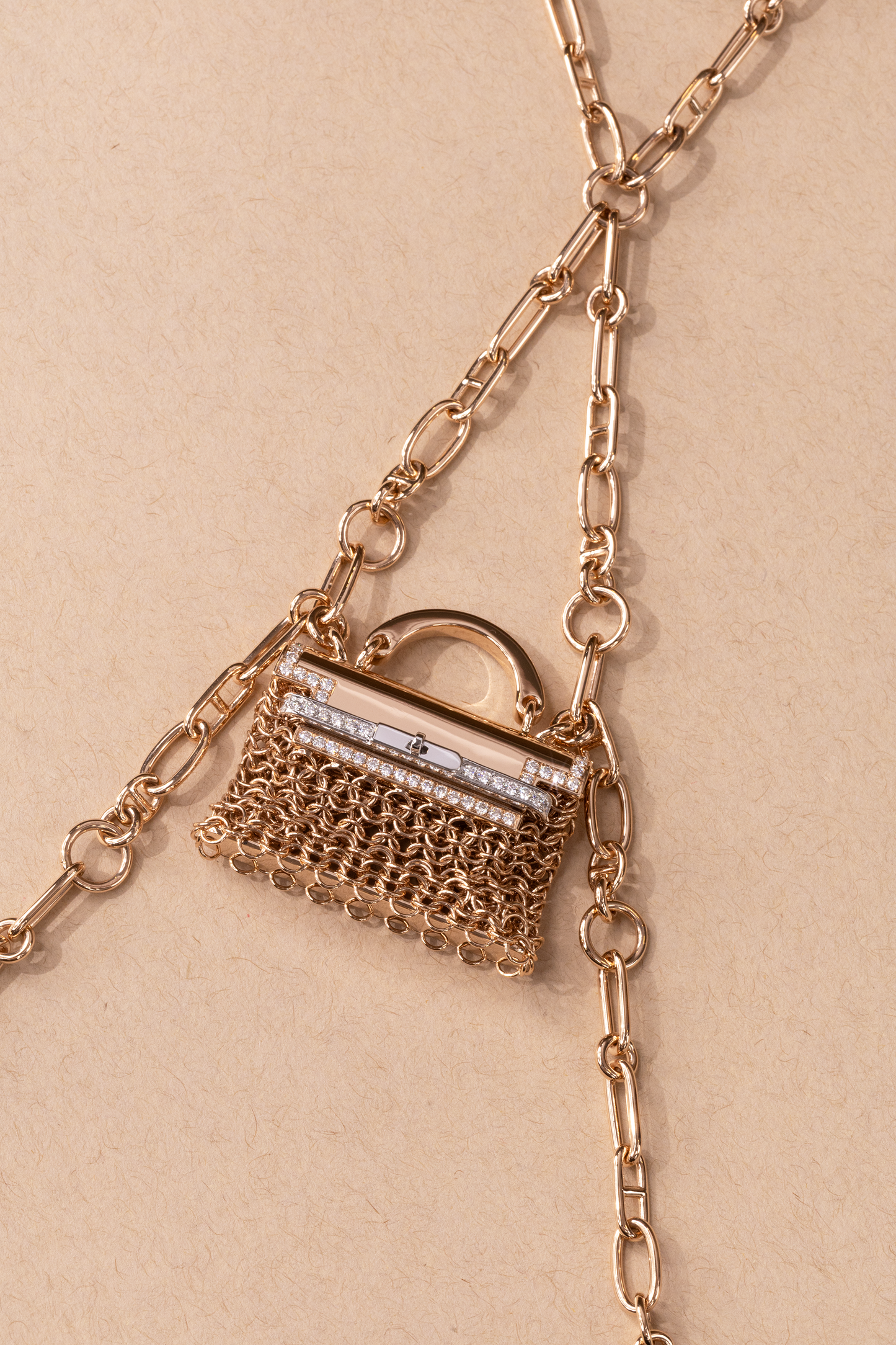 Hermès Rose Gold Diamond Precieux Kelly Long Necklace