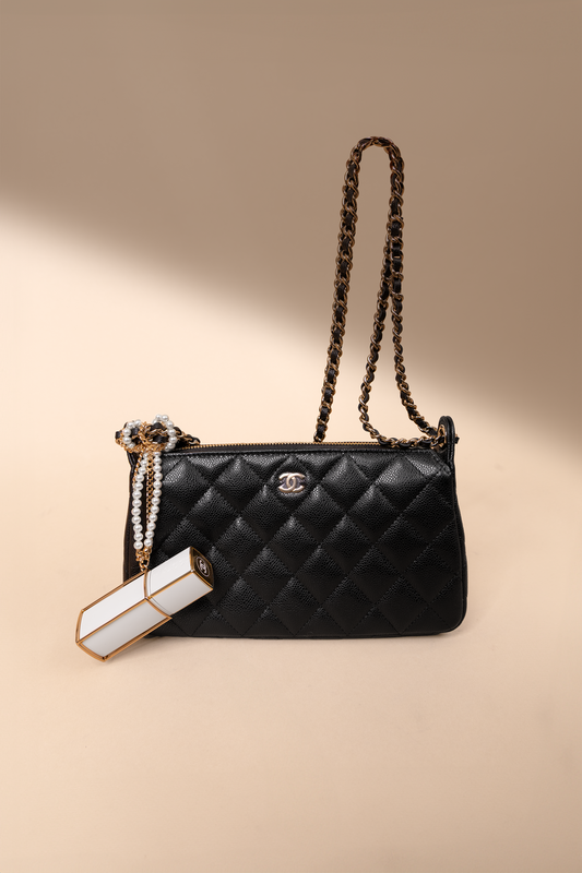 Chanel Black Caviar Clutch with Chain