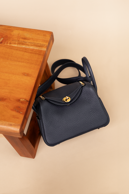 Hermès Mini Lindy Clemence in Caban GHW