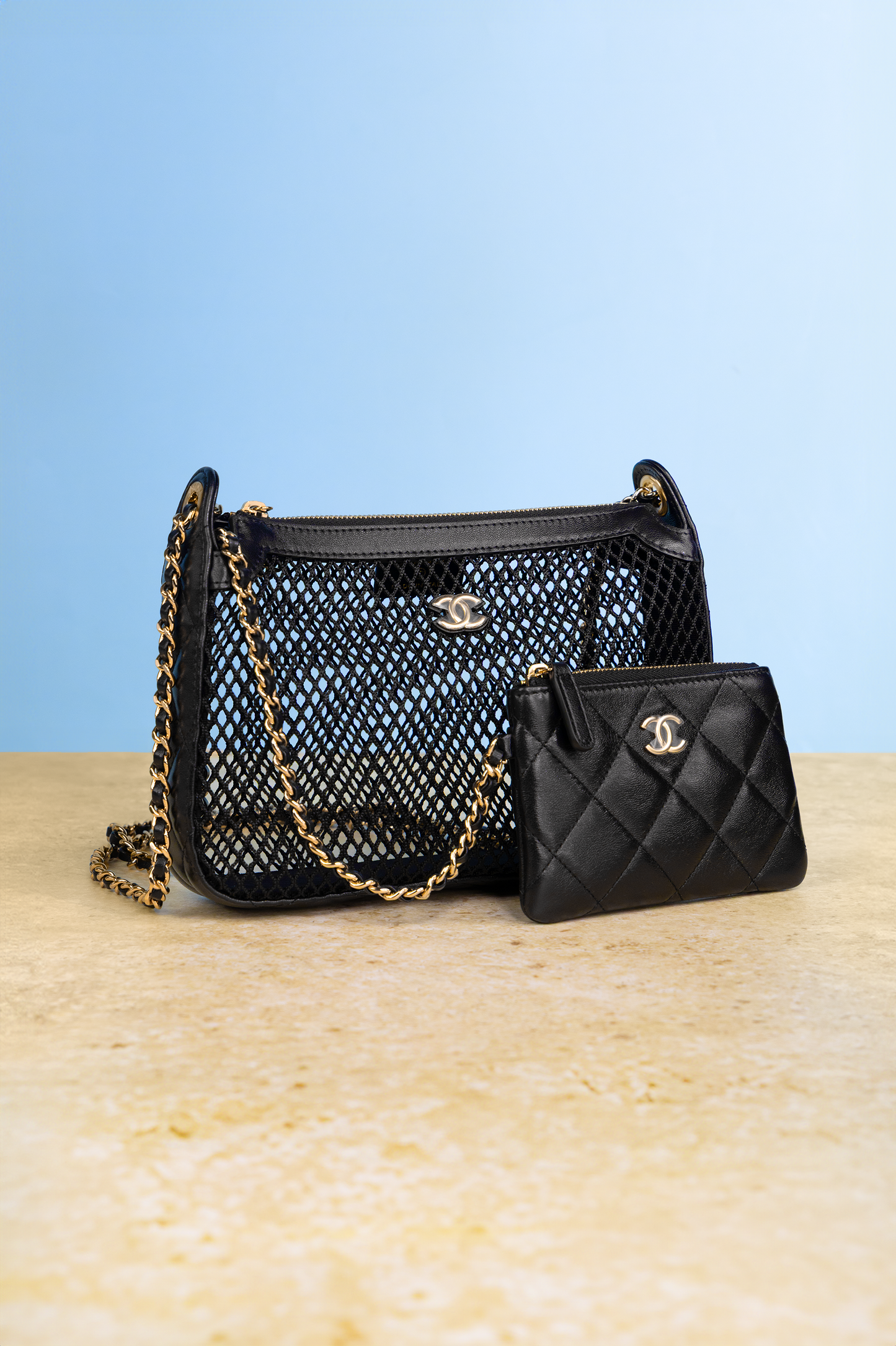 Chanel Mesh Shiny Lambskin with Chain in Black