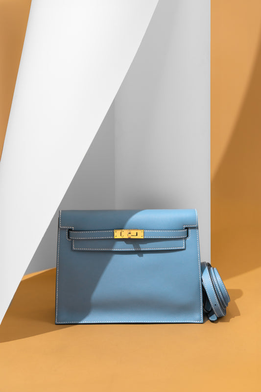Hermès Kelly Danse Swift Blue Jean GHW