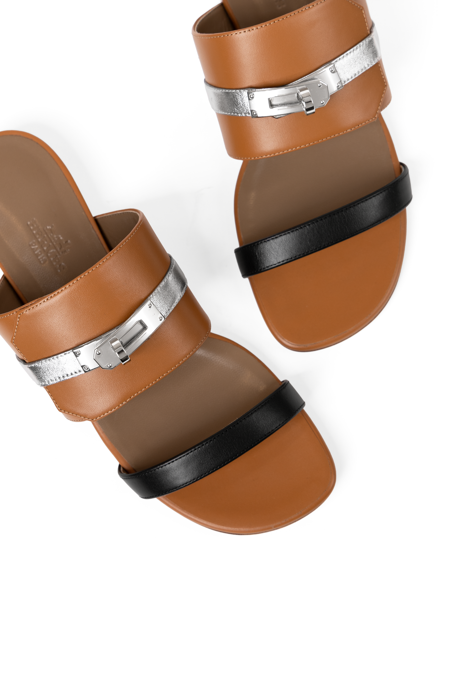 Hermes Kelly Lock Gold and Black Sandals