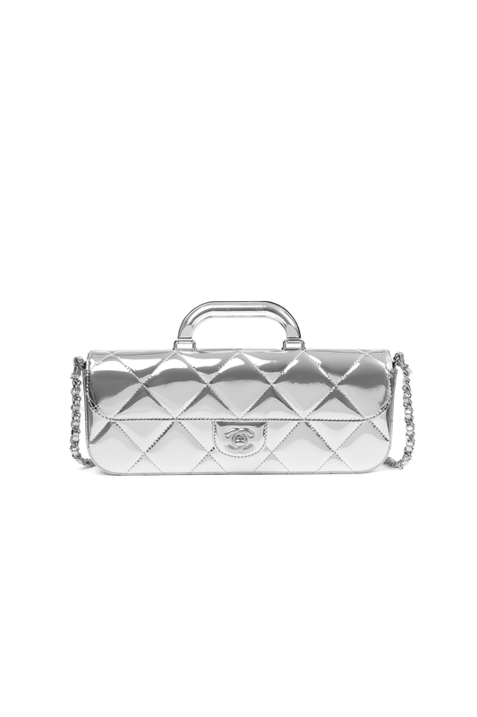 Chanel Silver Clutch with Top Handle