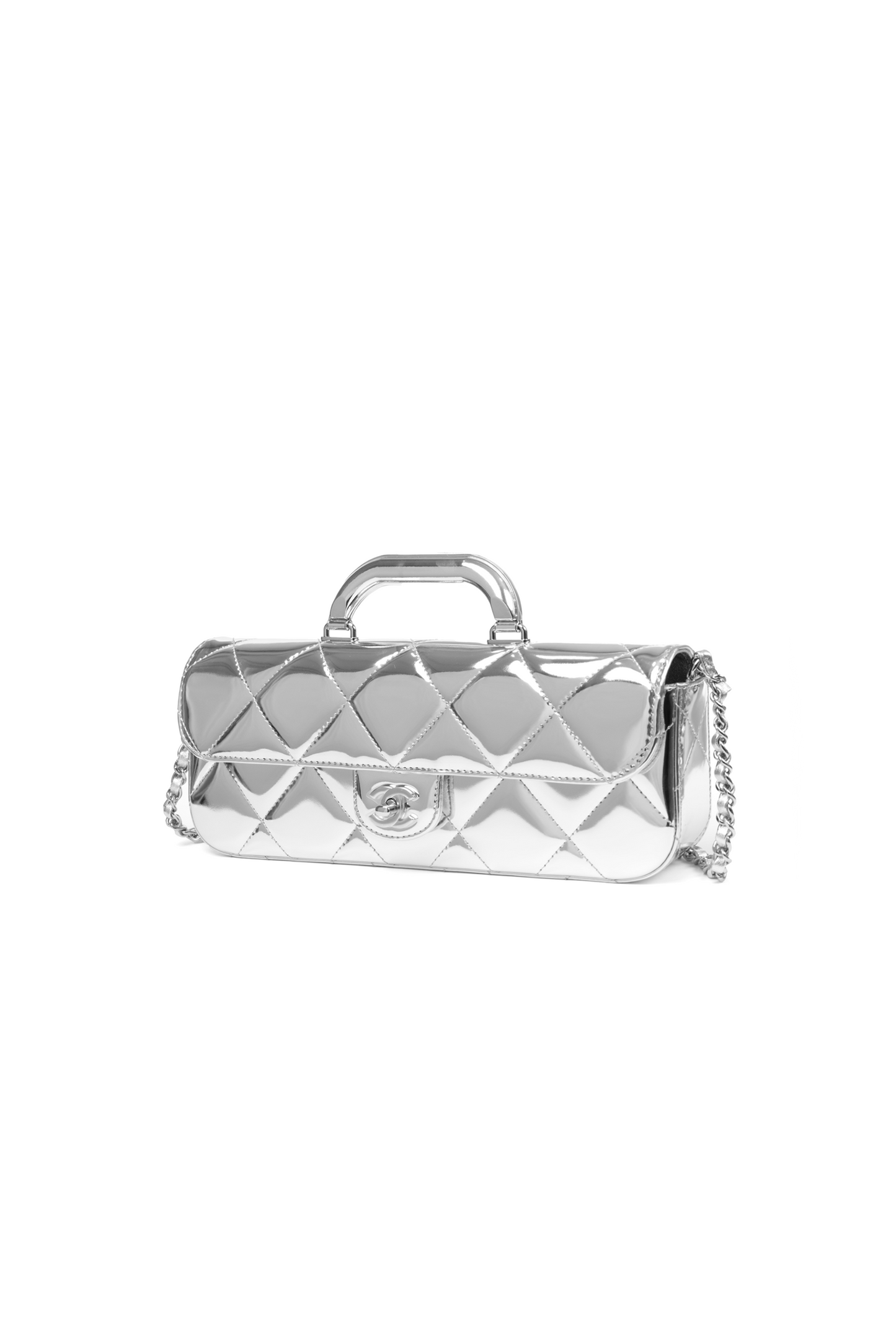 Chanel Silver Clutch with Top Handle