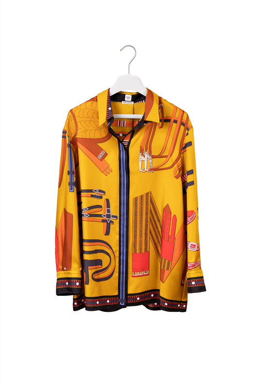 Hermes "Lettres Equestres" Print Silk Shirt
