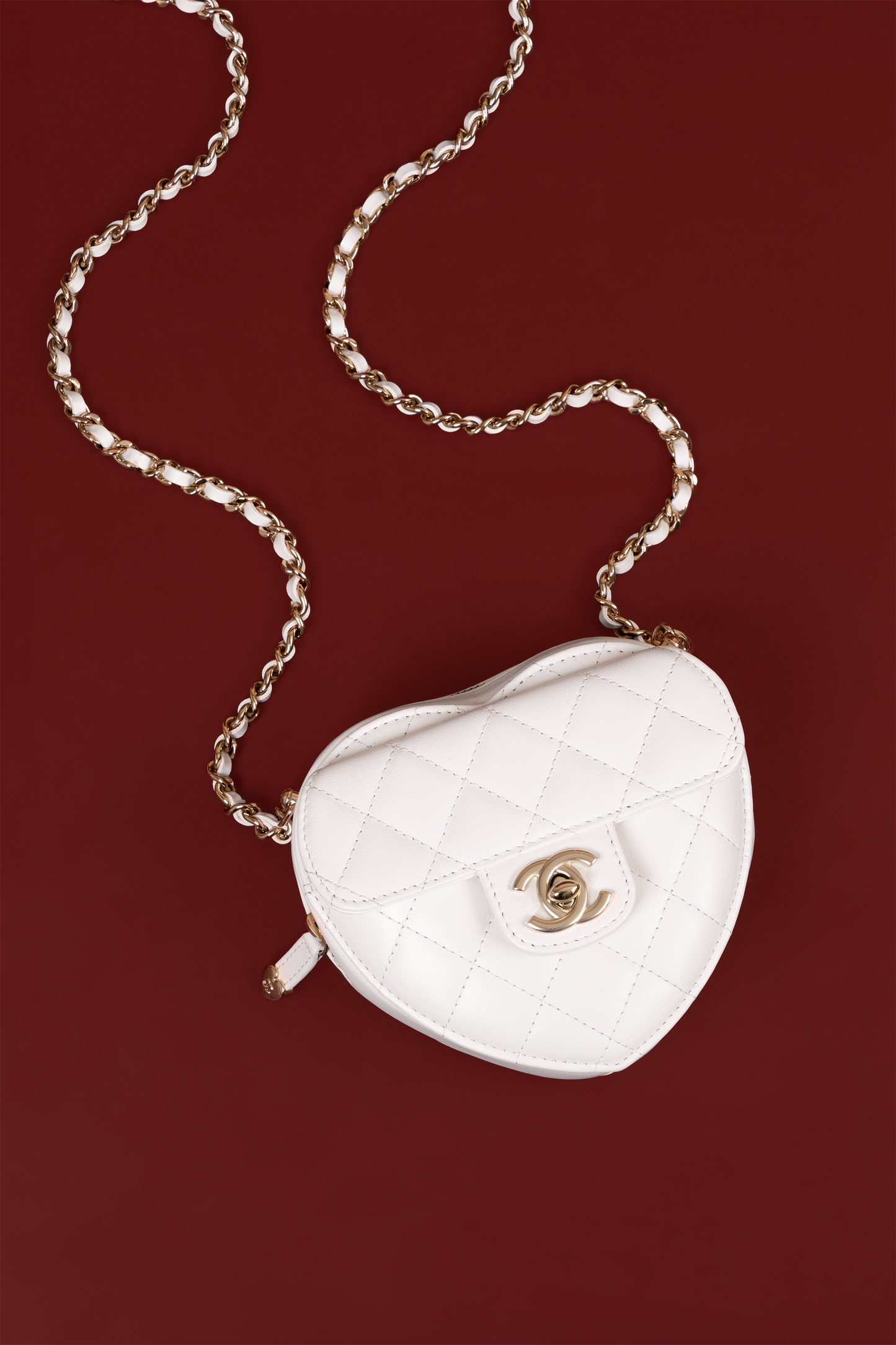 Chanel Mini White Heart Bag with Chain