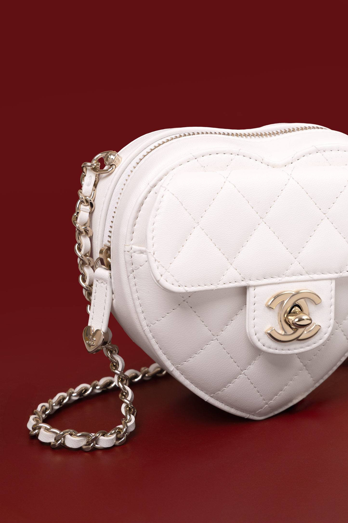 Chanel Mini White Heart Bag with Chain