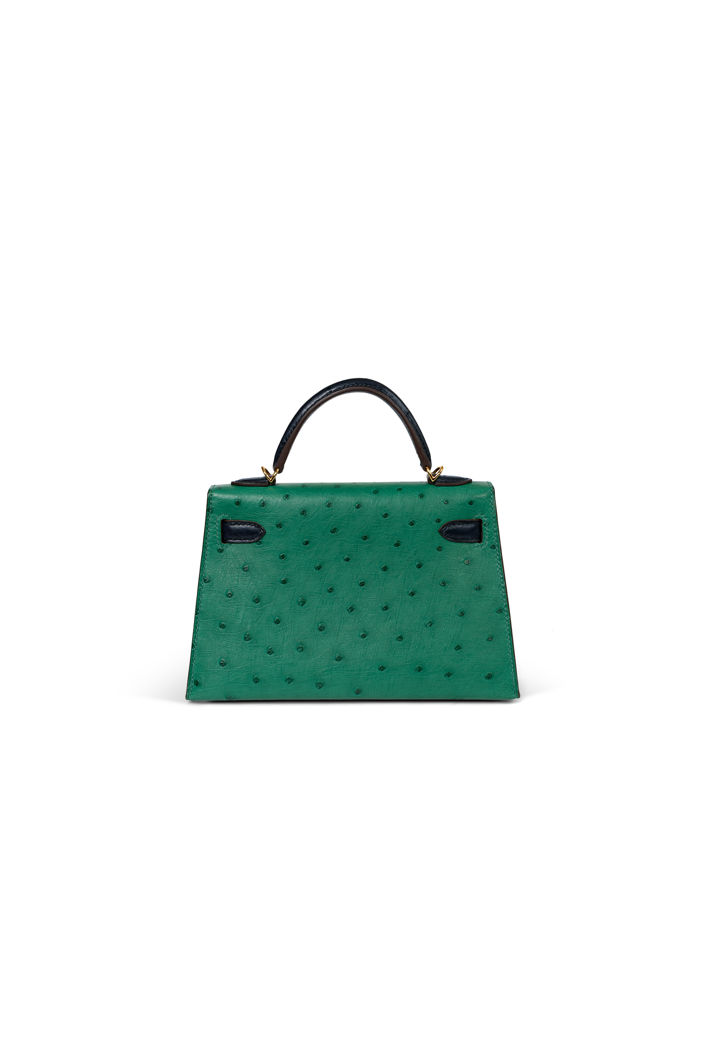 Hermes Mini Kelly Ostrich in Vert Vertigo/Blue Iris with Gold Hardware