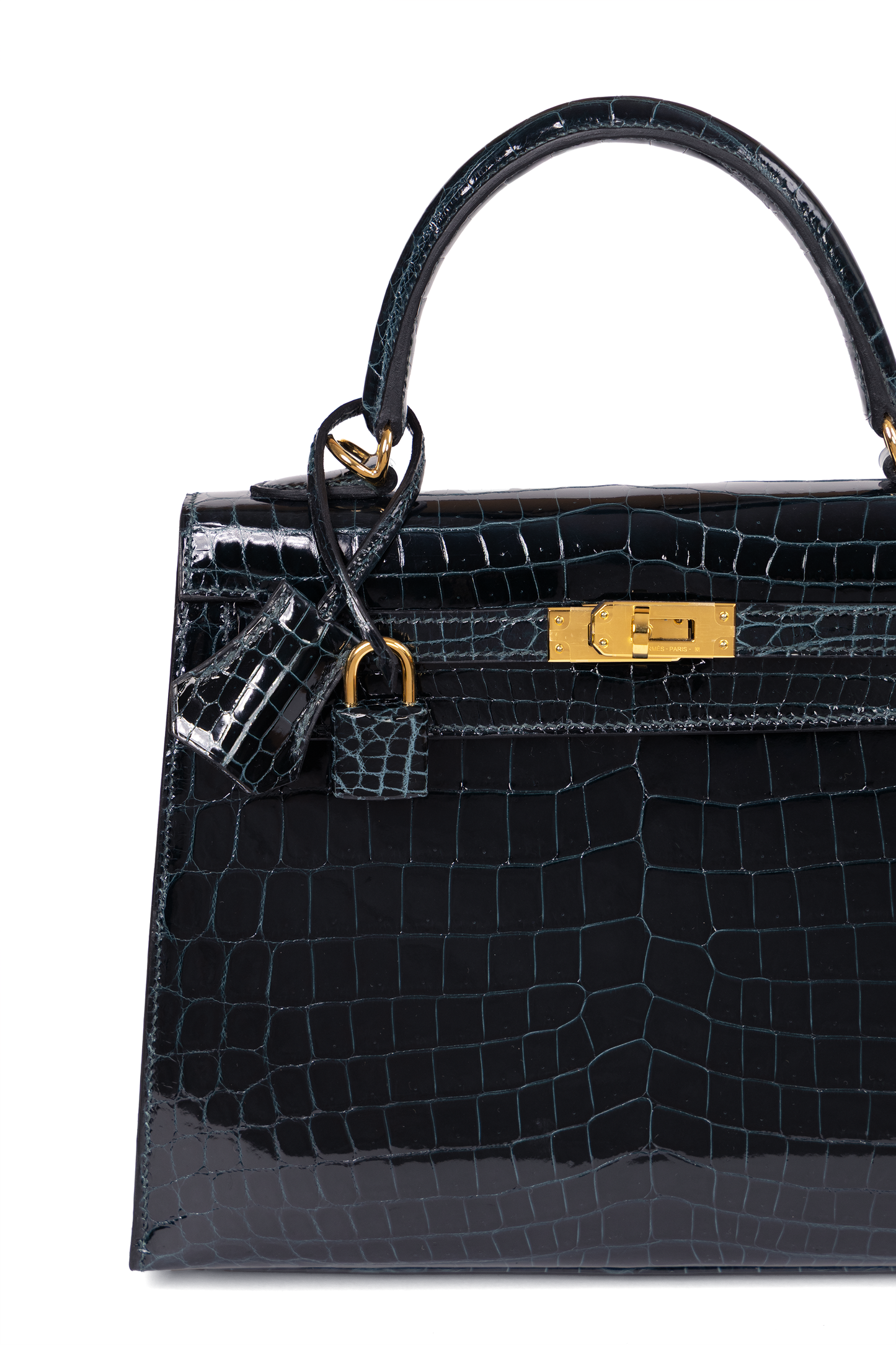 Hermes Kelly 28 Crocodile in Vert Rousseau with Gold Hardware