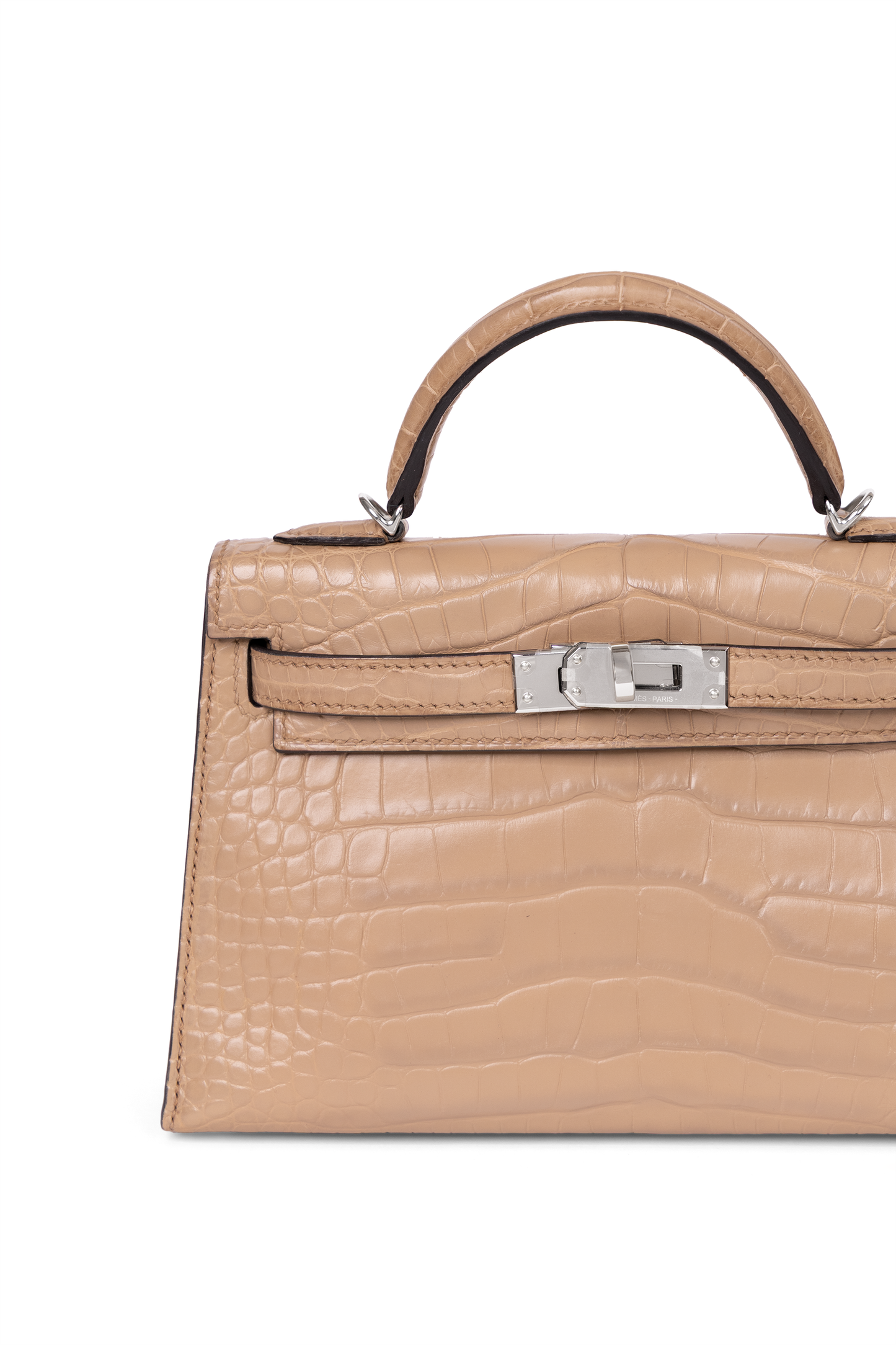 Hermes Mini Kelly Matte Alligator in Chai with Silver Hardware