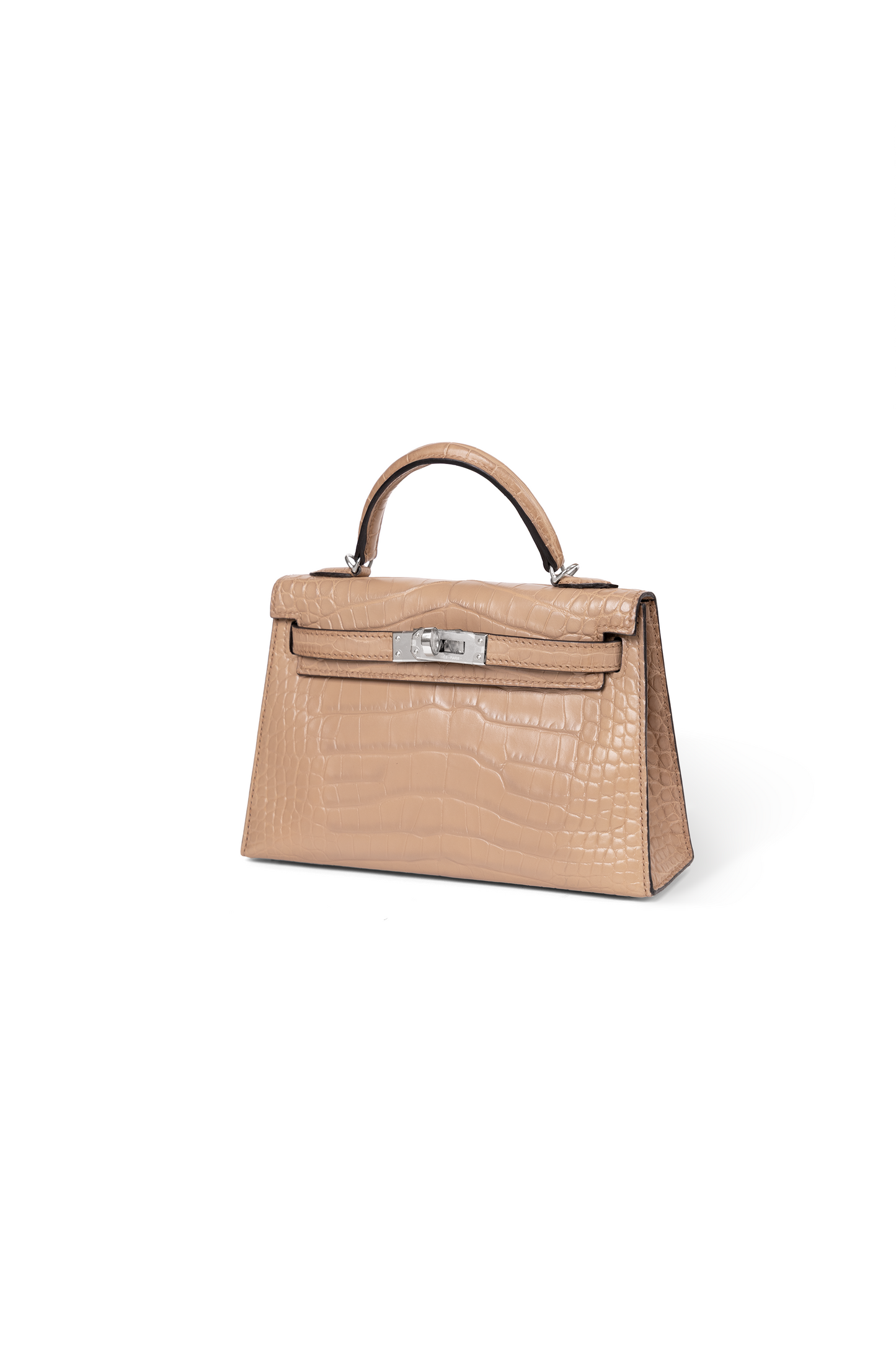 Hermes Mini Kelly Matte Alligator in Chai with Silver Hardware