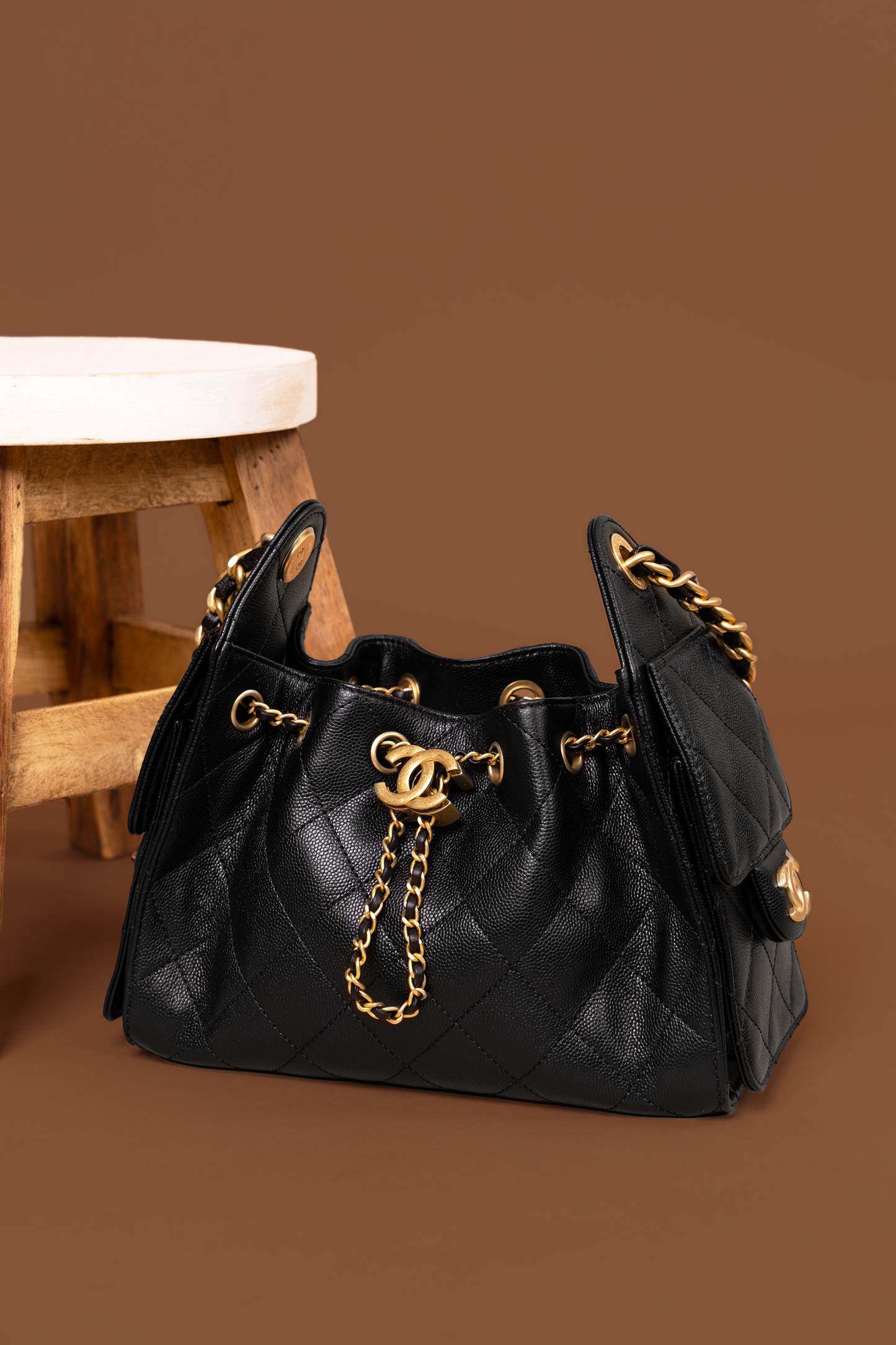 Chanel Black Mini Caviar Hobo Bag