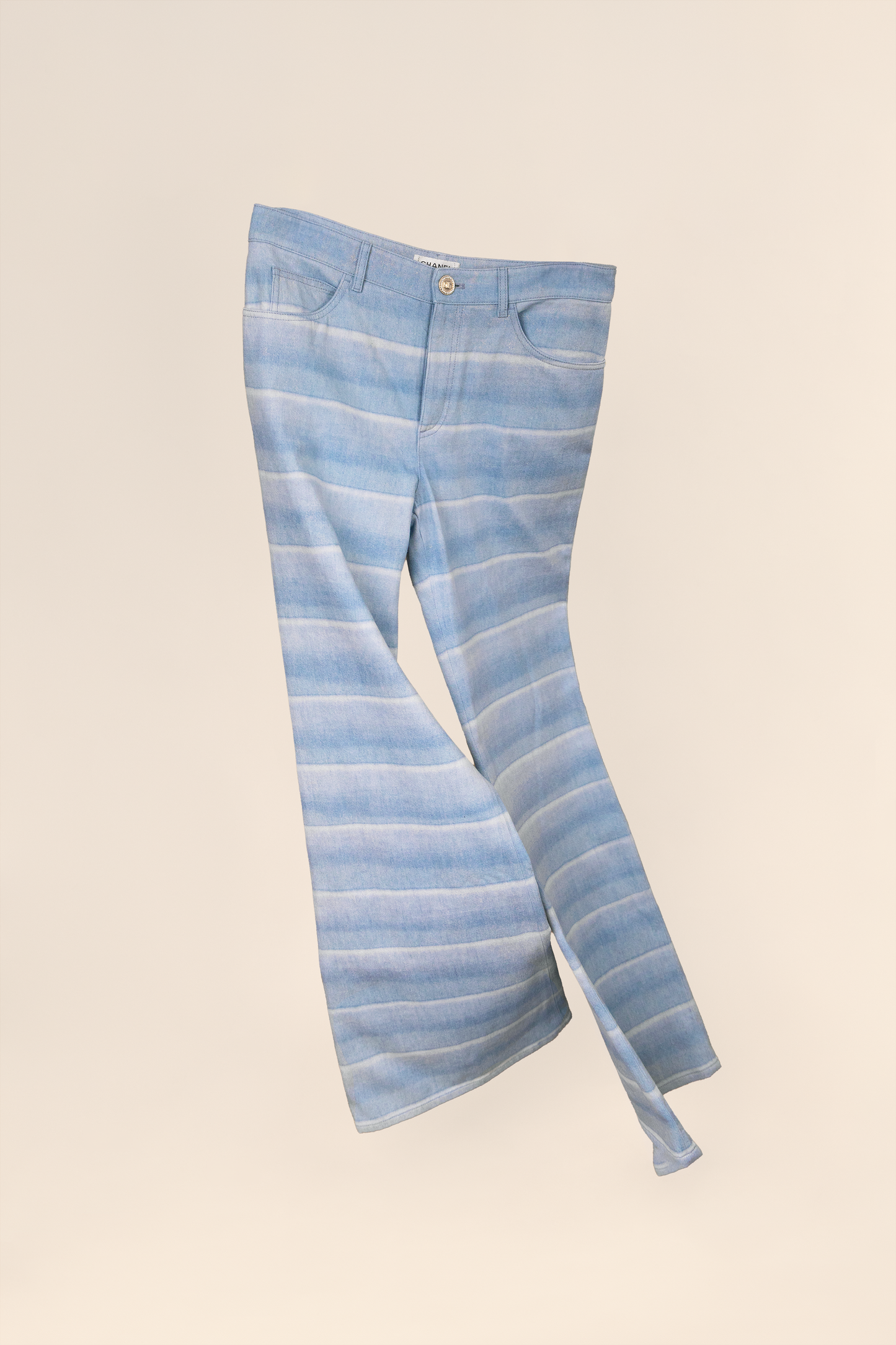 Chanel Laminated Denim Light Blue/White Jeans