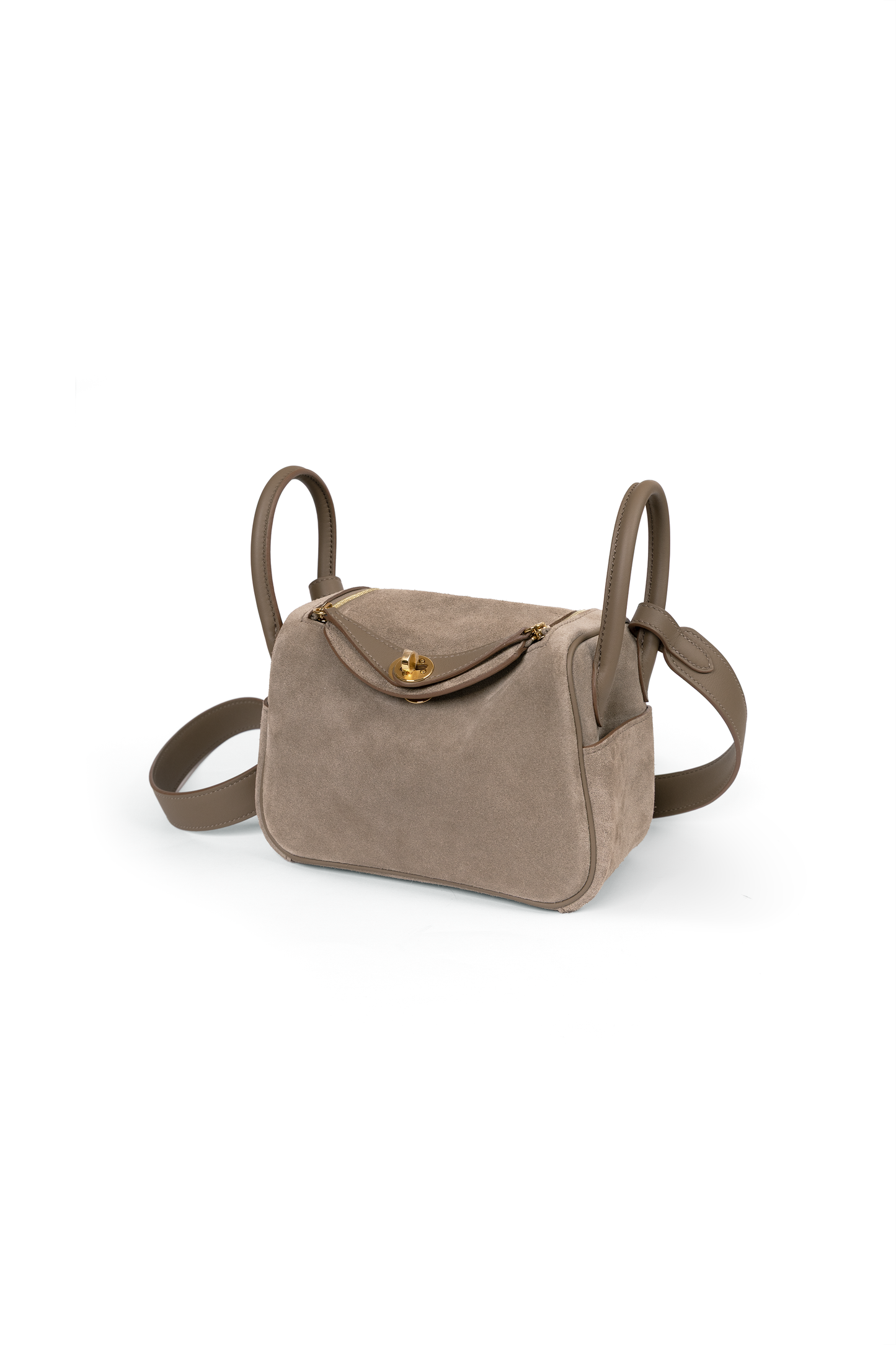 Hermes Mini Lindy Grizzly in Etoupe with Gold Hardware