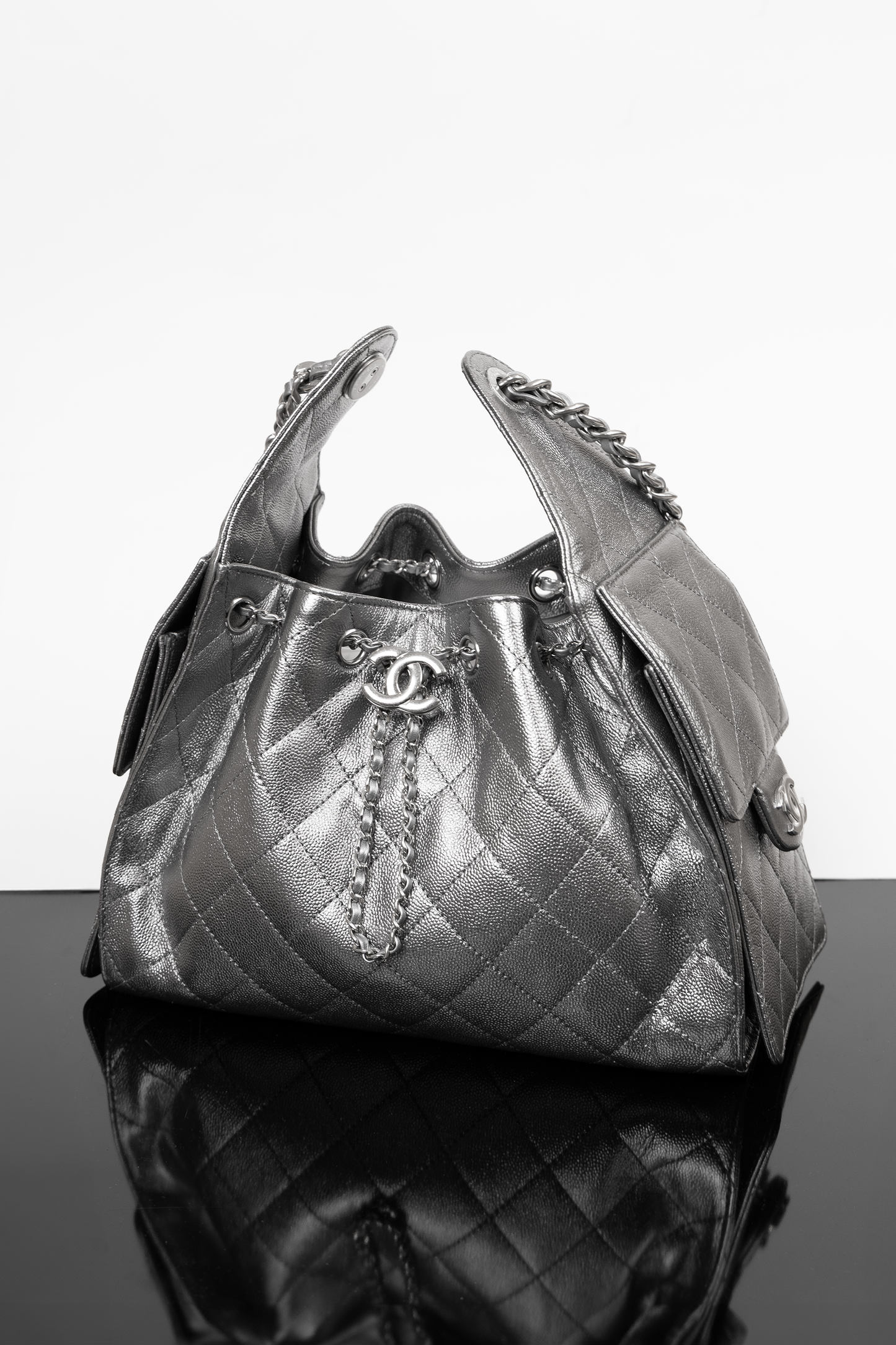 Chanel Metallic Silver Hobo Bag