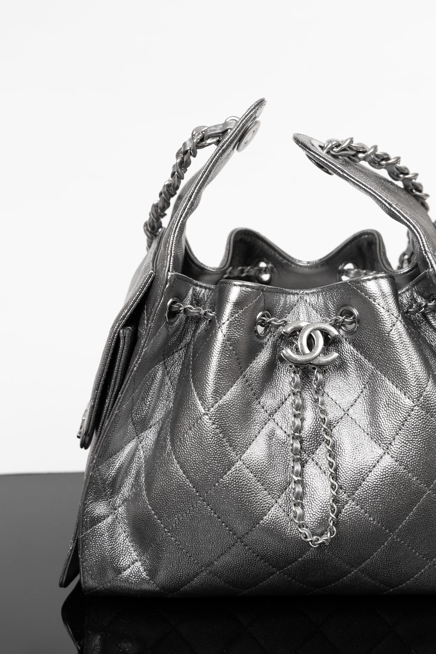 Chanel Metallic Silver Hobo Bag