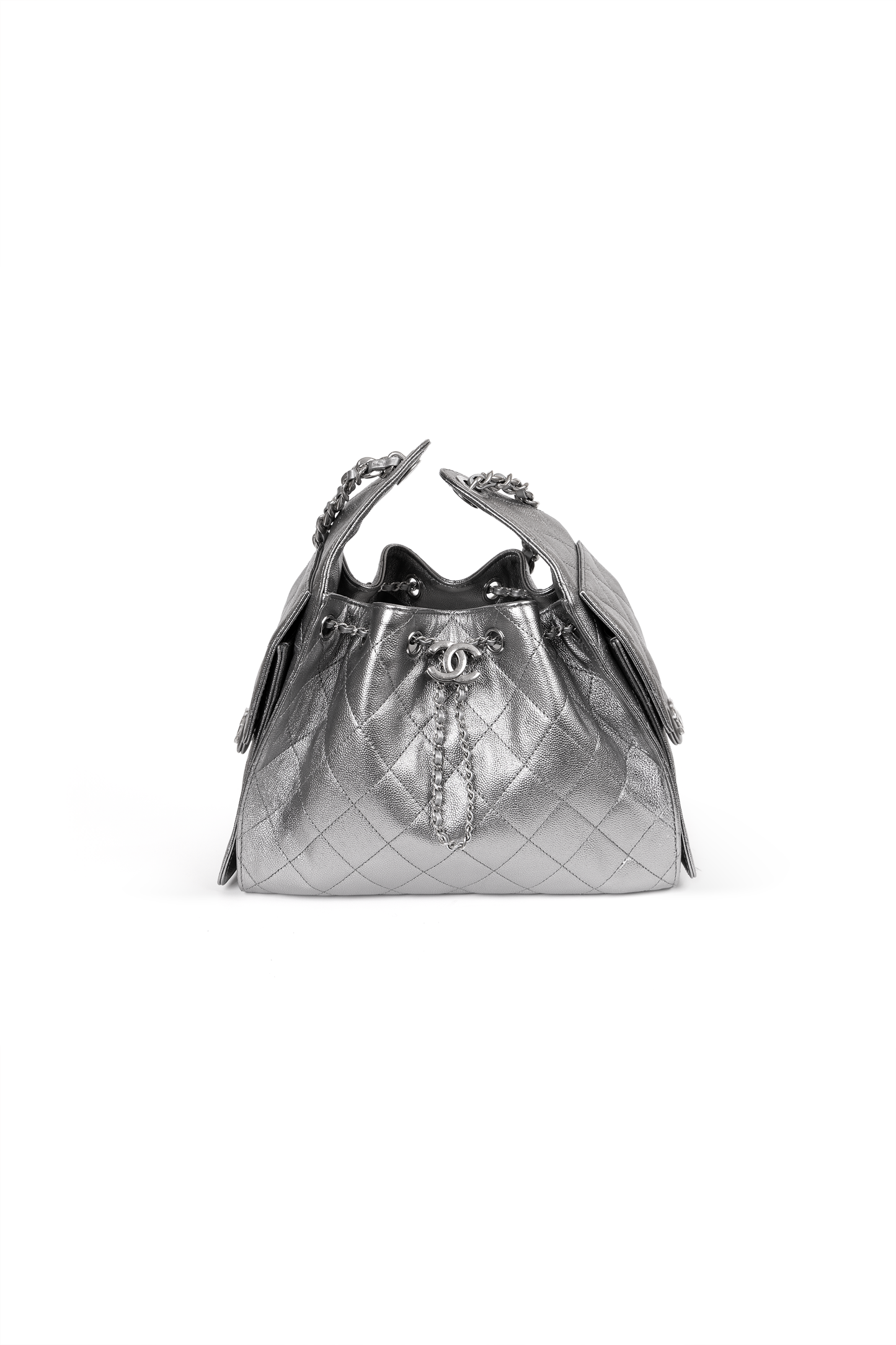 Chanel 25 Small Metallic Silver Bag