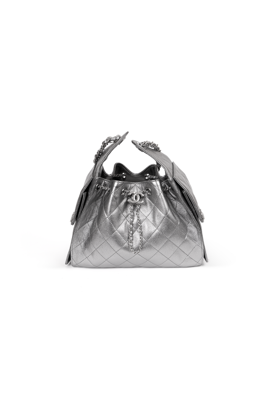 Chanel 25 Small Metallic Silver Bag