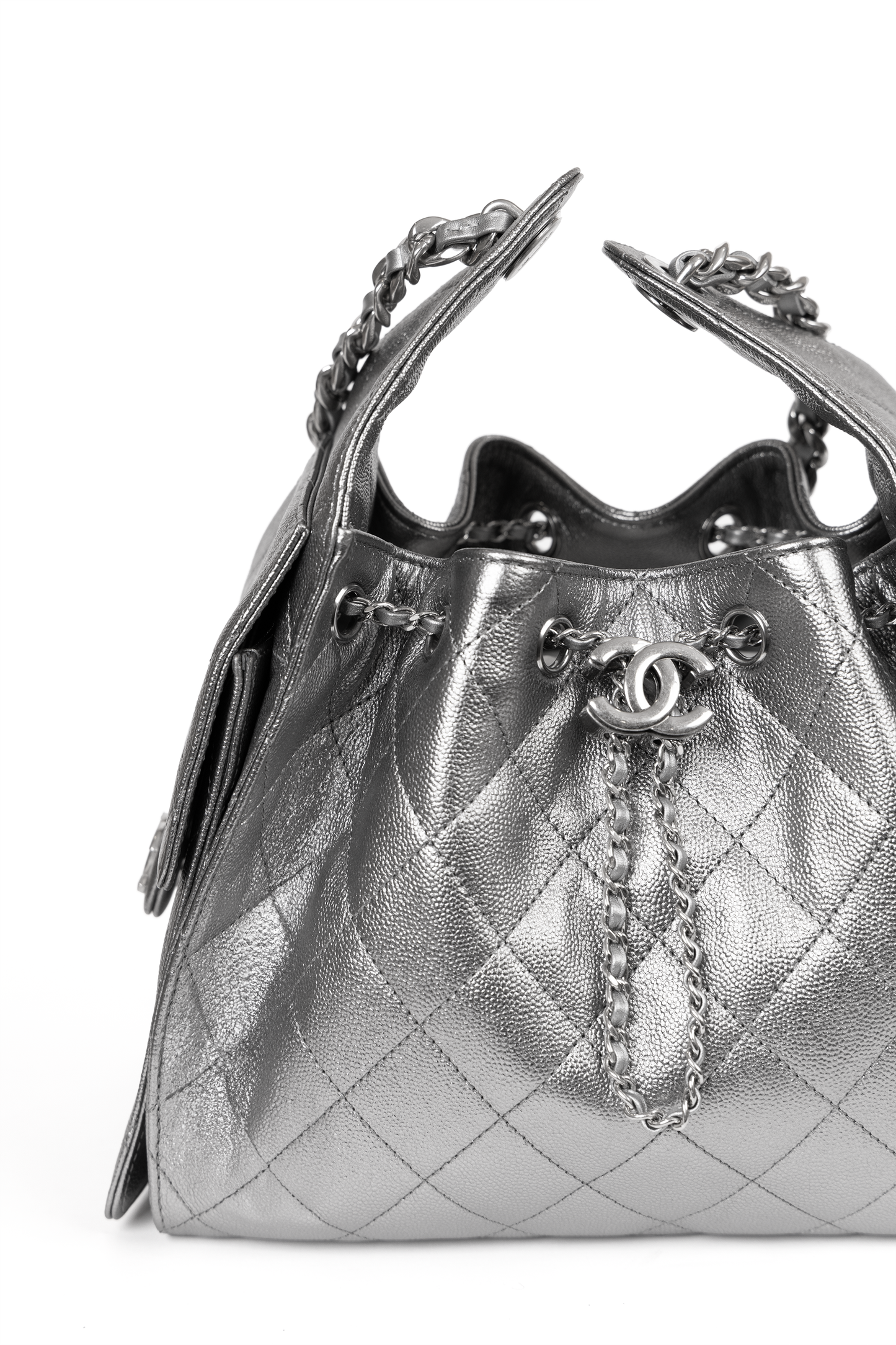 Chanel 25 Small Metallic Silver Bag