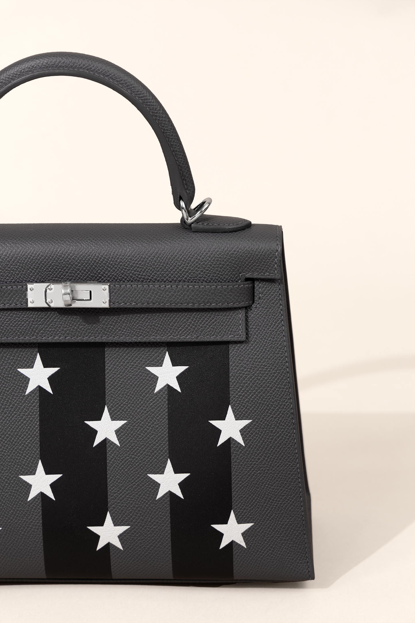 Hermès Kelly 25 Sellier Epsom Casaque Etoilee Ardoise/Noir/Vert Peppermint PHW