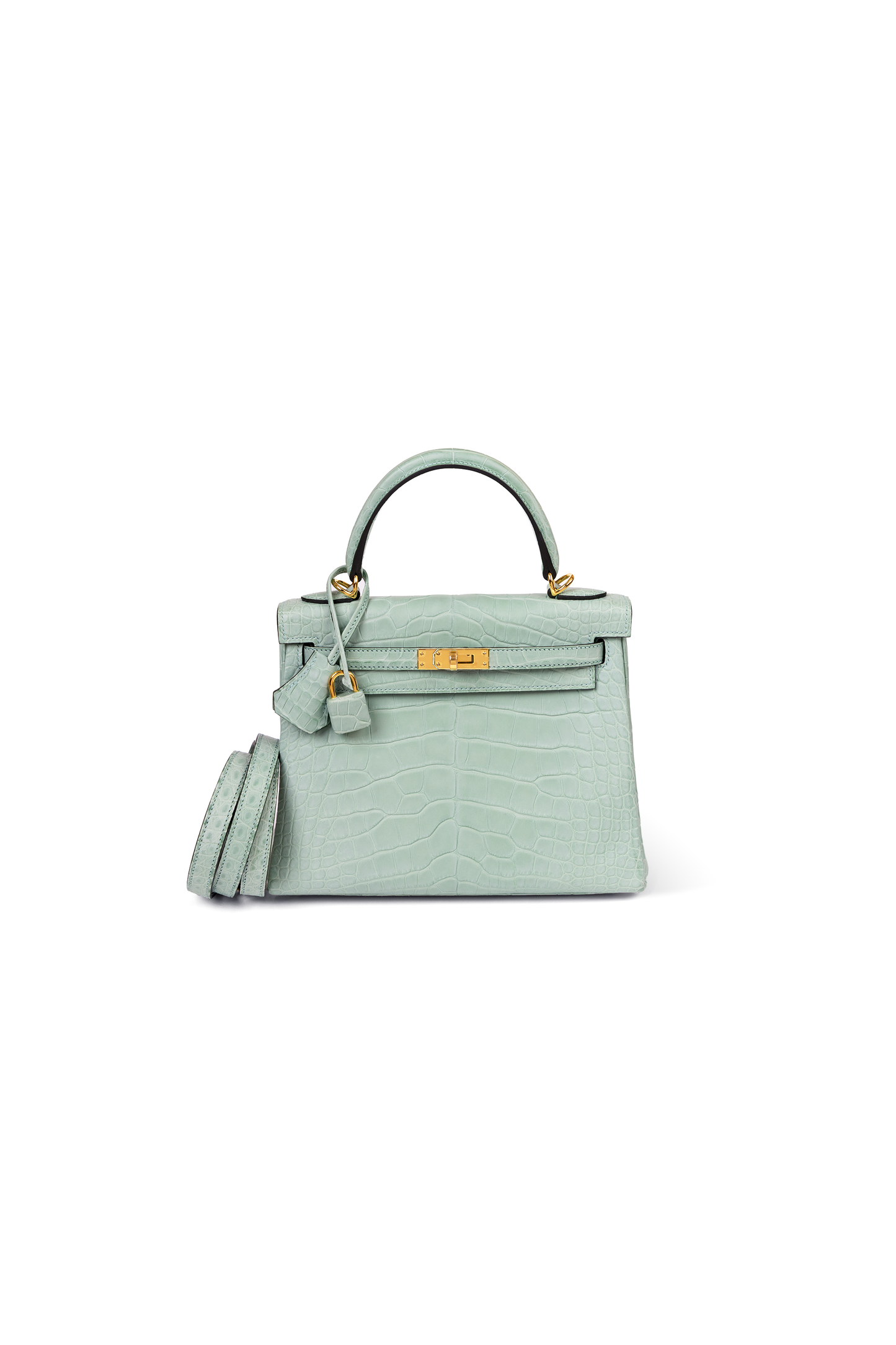 Hermes Kelly 25 Alligator in Vert D'eau with Gold Hardware