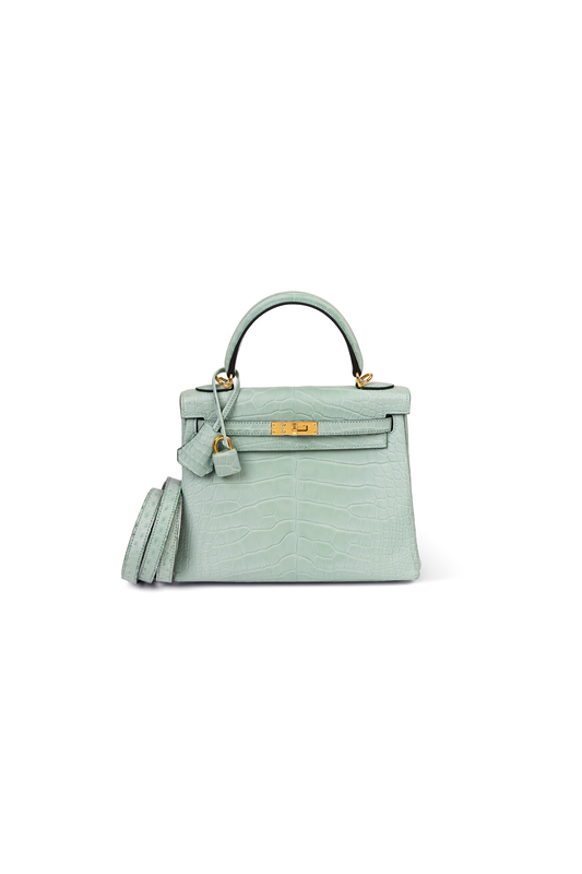 Hermes Kelly 25 Alligator in Vert D'eau with Gold Hardware
