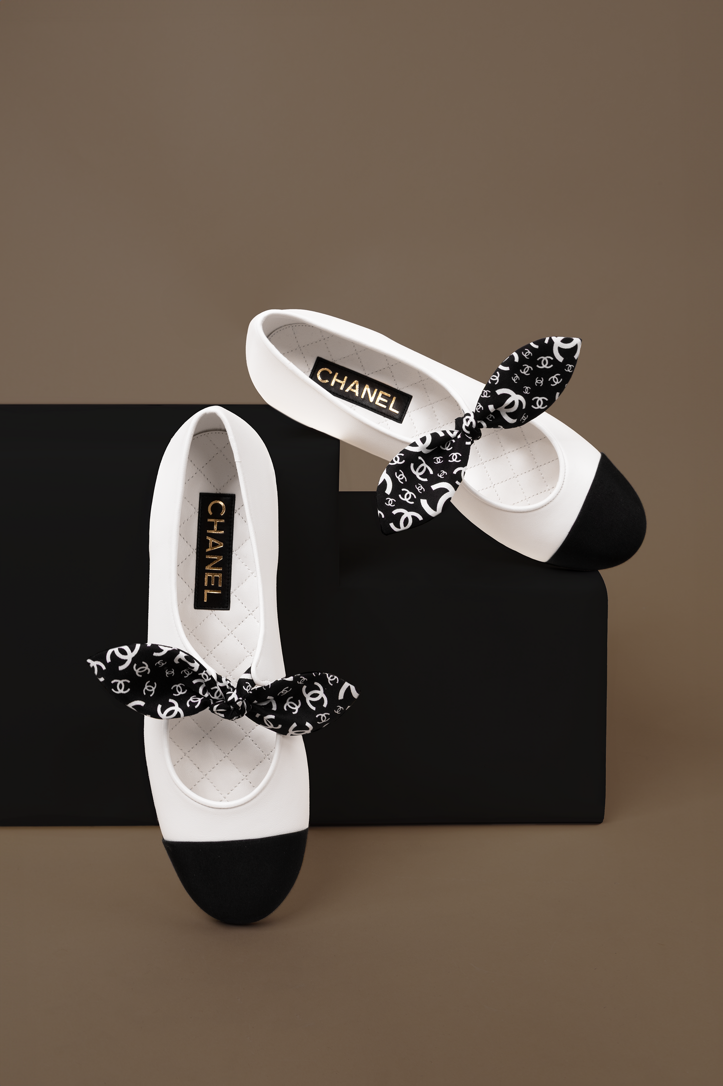 Chanel White/Black CC Ribbon Mary Janes