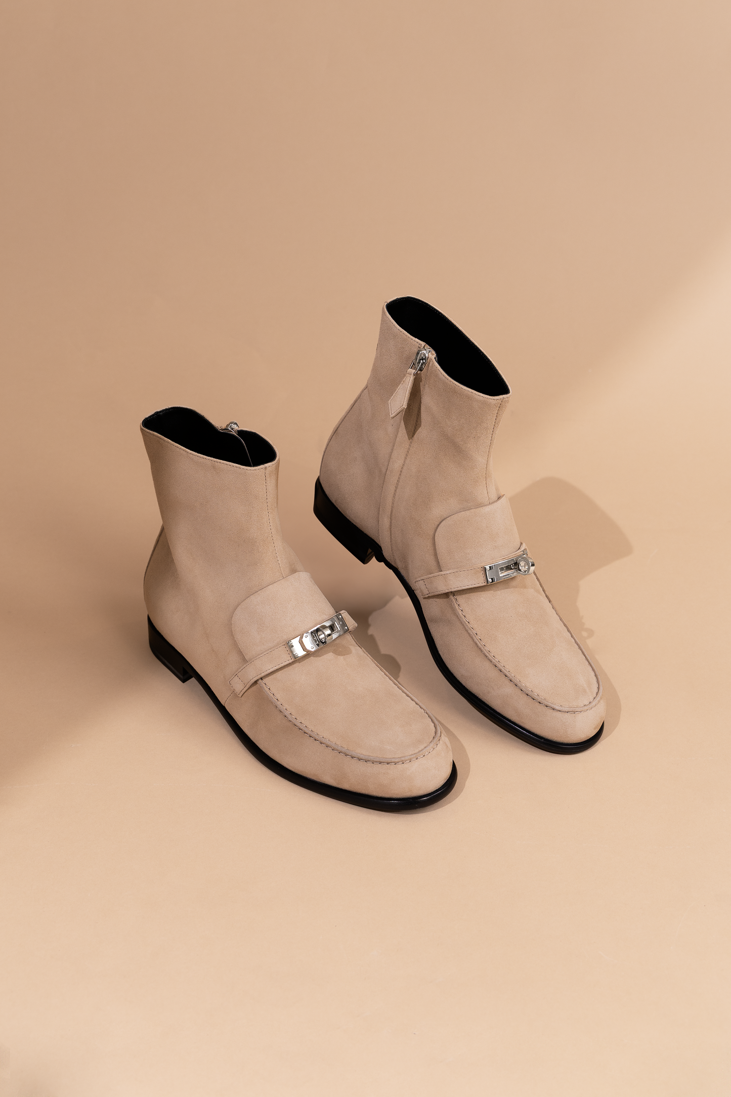 Hermès Kelsy Suede Ankle Boot in Beige PHW
