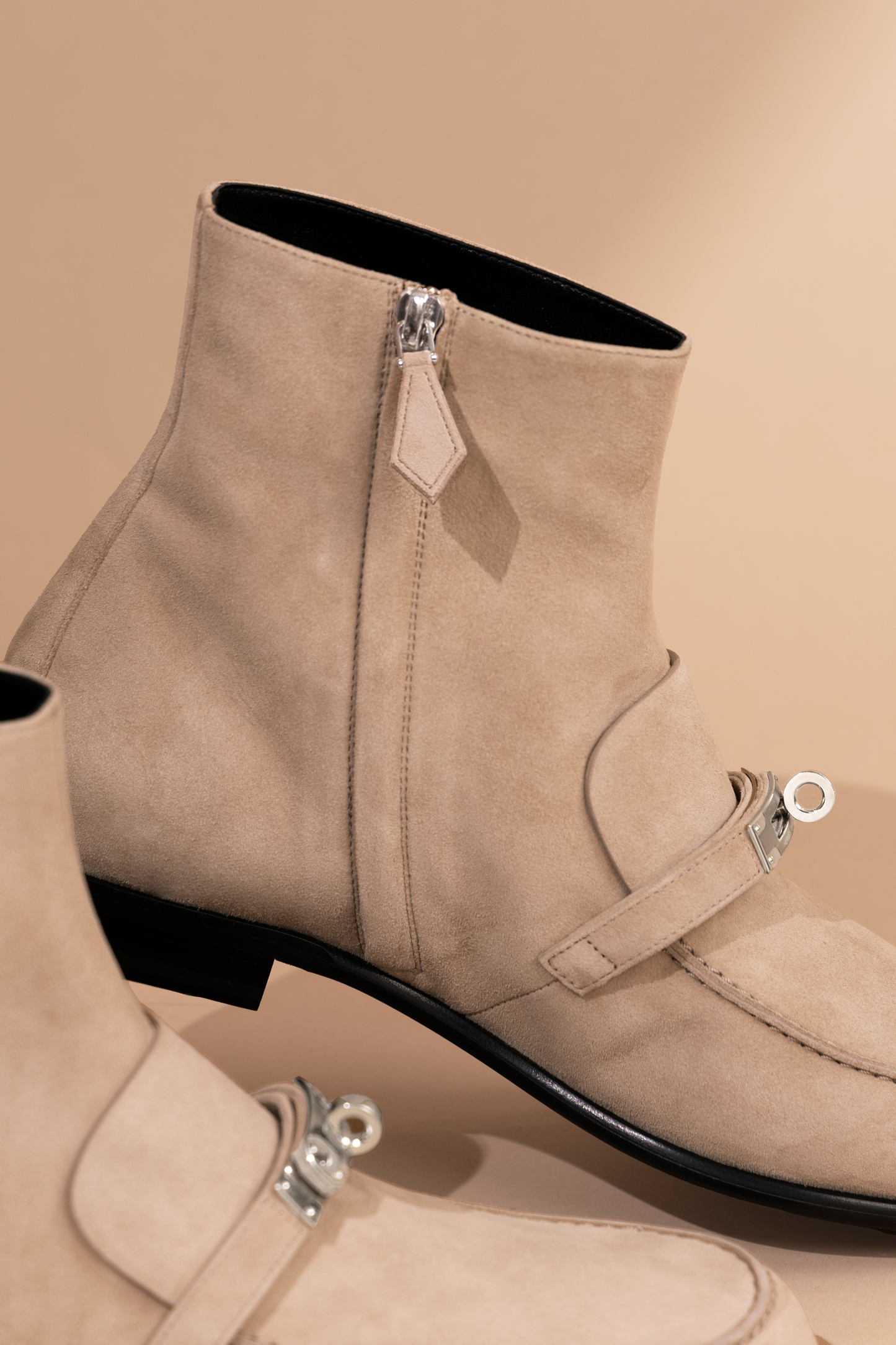 Hermès Kelsy Suede Ankle Boot in Beige PHW