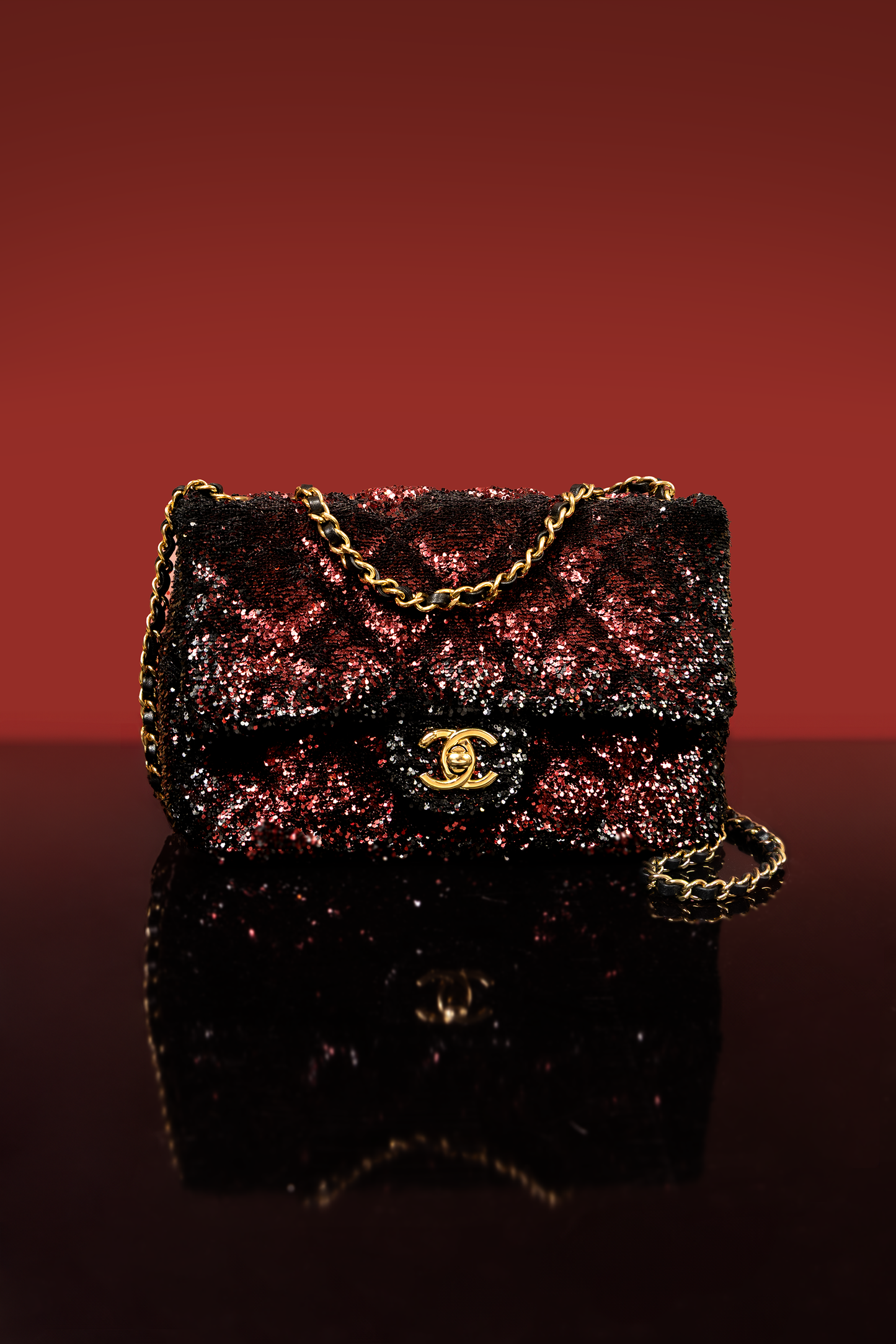 Chanel Small Black/Red Sequin Flap Bag