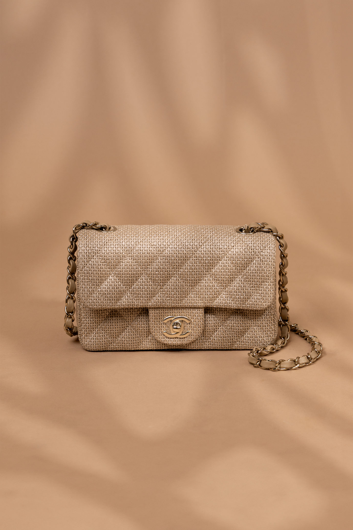 Chanel Small Beige Raffia Flap Bag