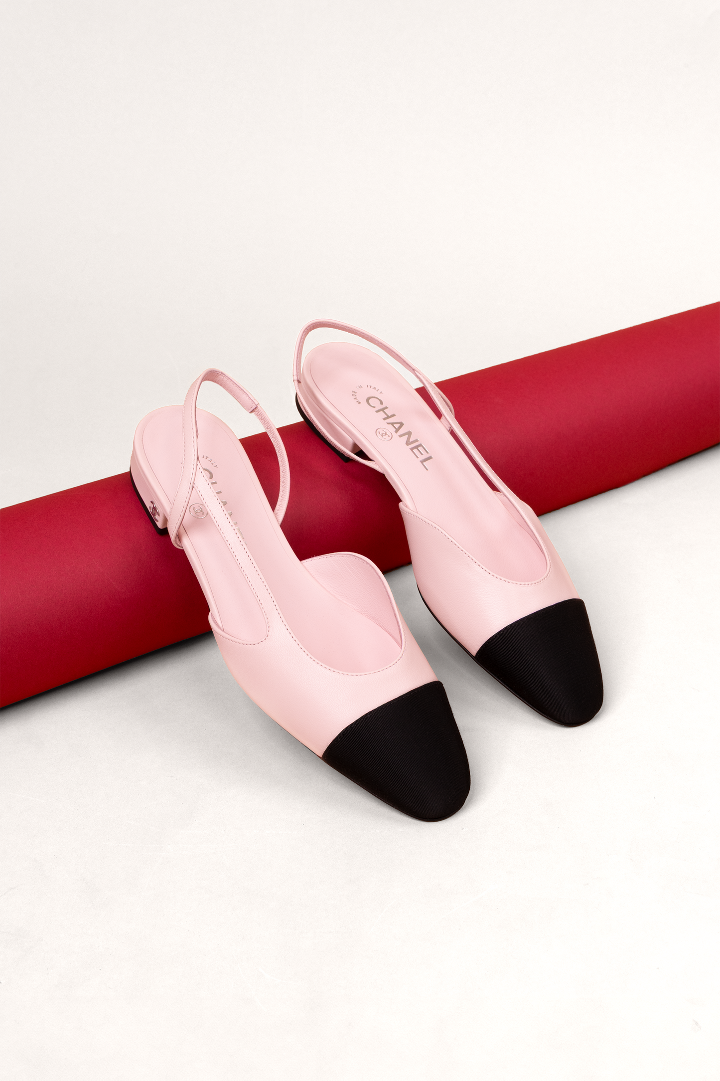 Chanel Pink/Black Flat Slingbacks