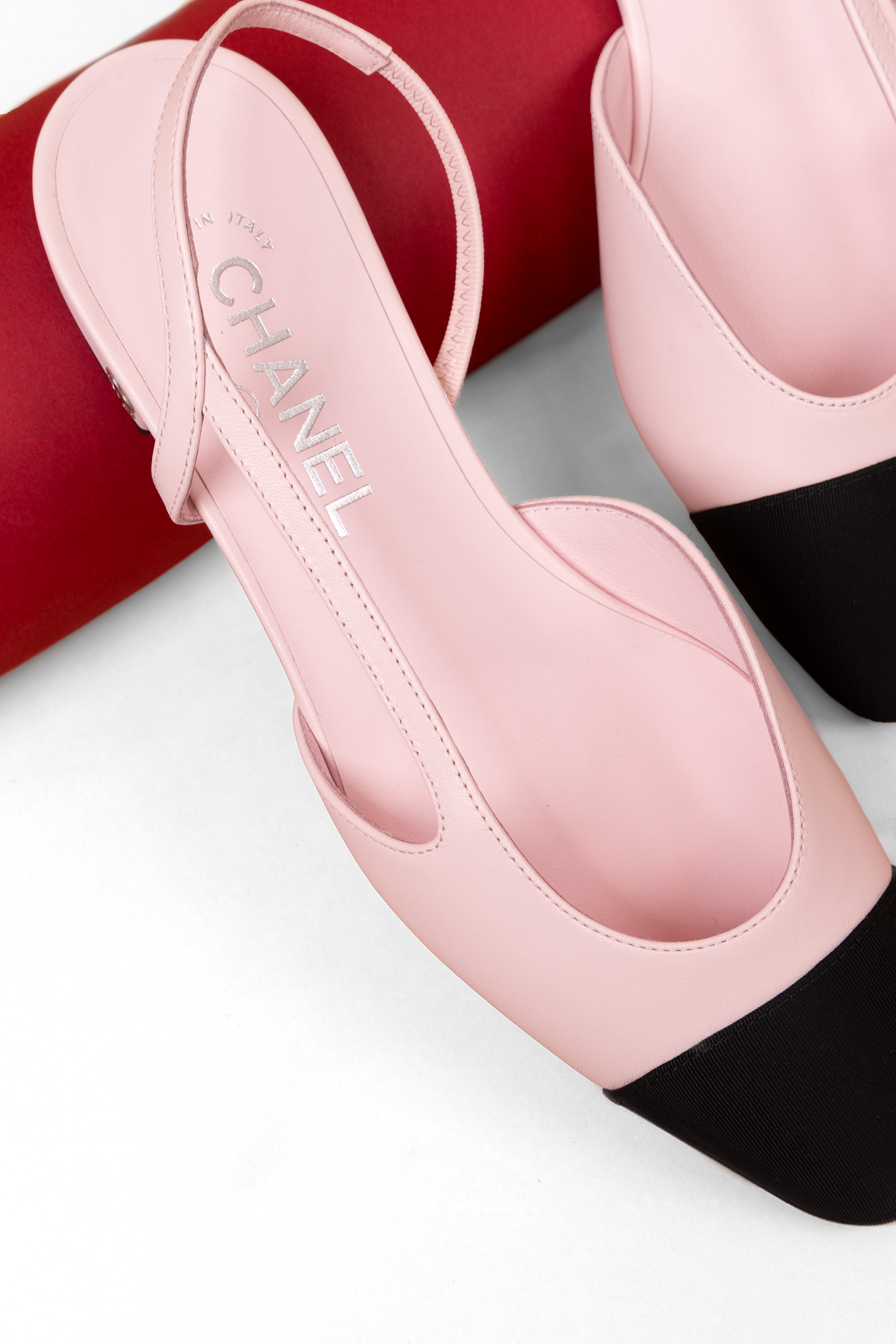 Chanel Pink/Black Flat Slingbacks