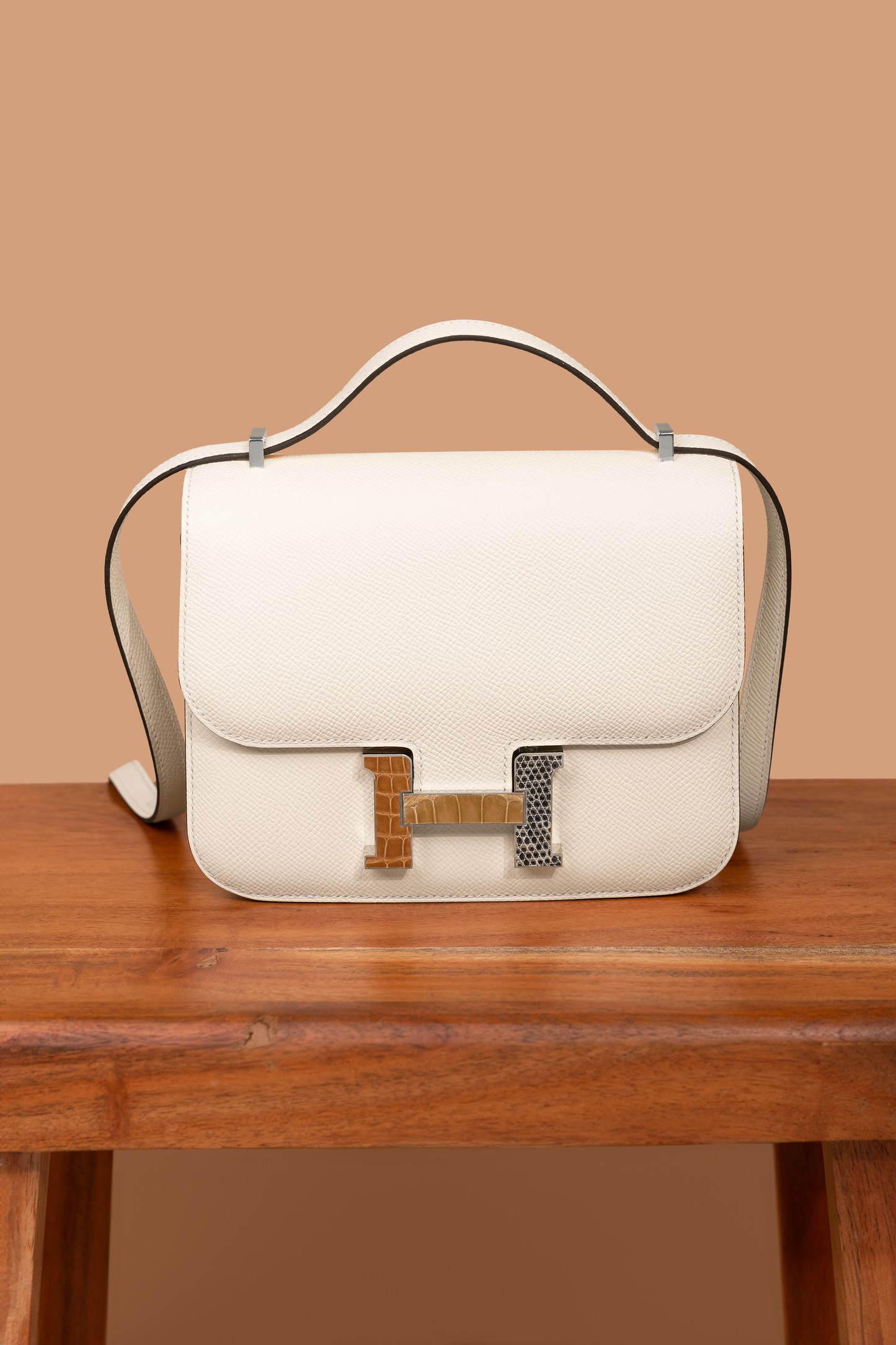 Hermès Mini Constance Epsom 18 Touch in Nata/Tabac Cam/Beige Sab/Ombre