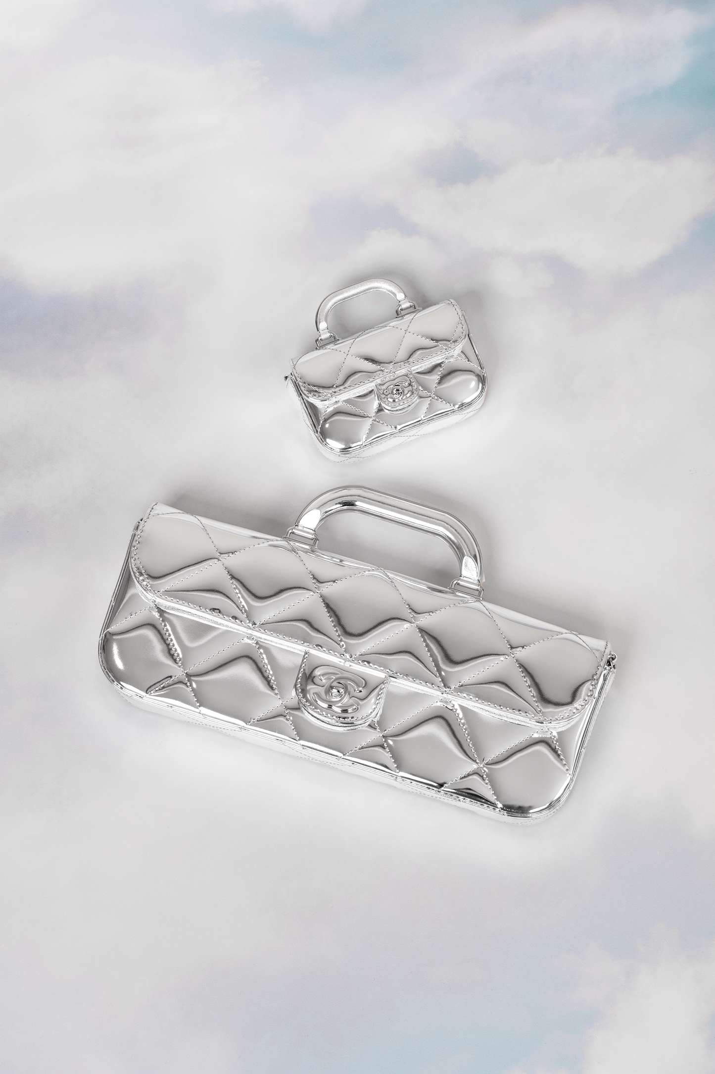 Chanel Mini & Large Silver Metallic Mirror Calfskin Clutch