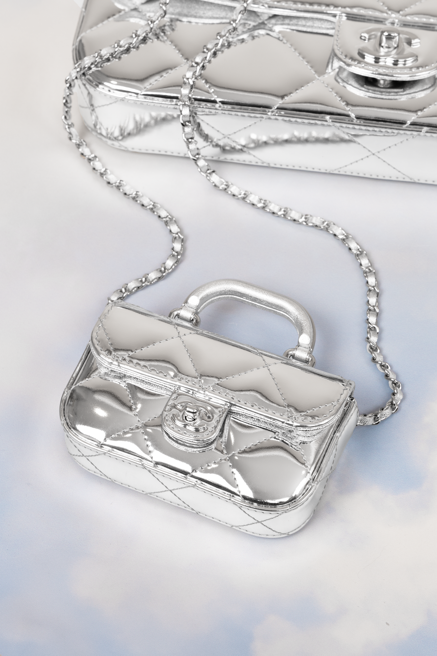 Chanel Mini & Large Silver Metallic Mirror Calfskin Clutch