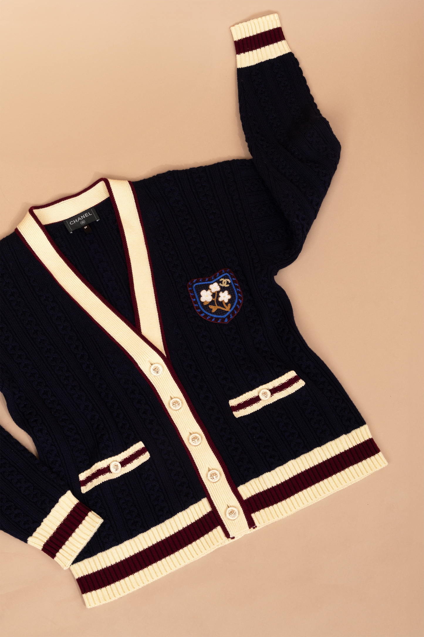 Chanel Pullover Cardigan in Navy Blue/Light Yellow/Burgundy