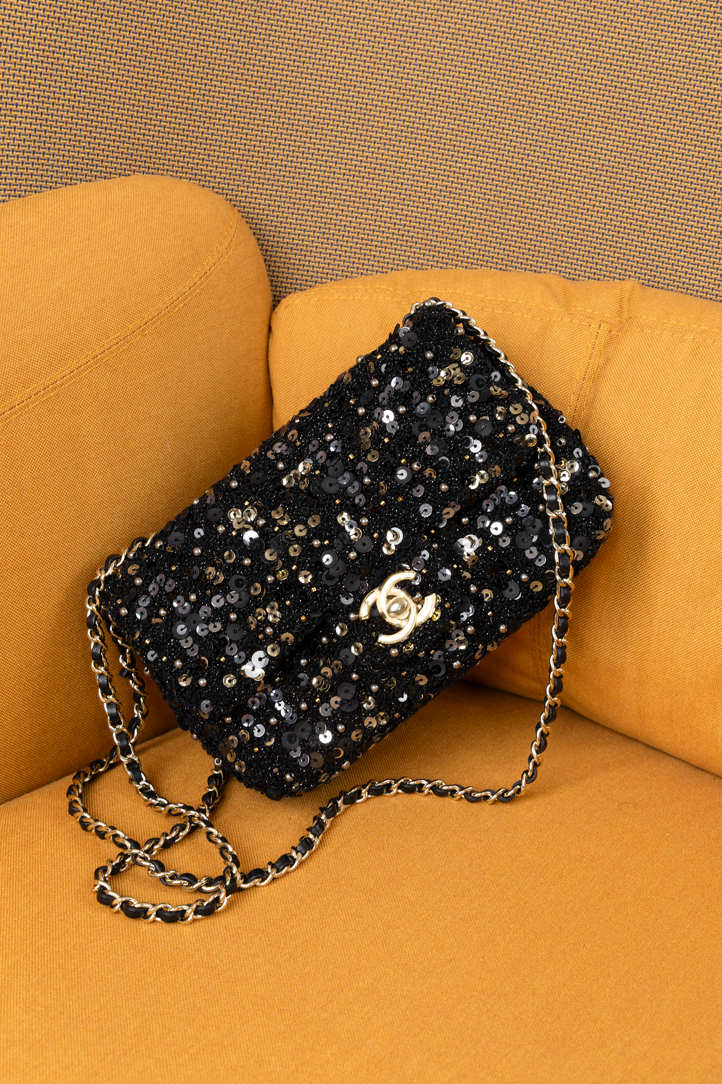 Chanel Small Black Sequin Flap Bag