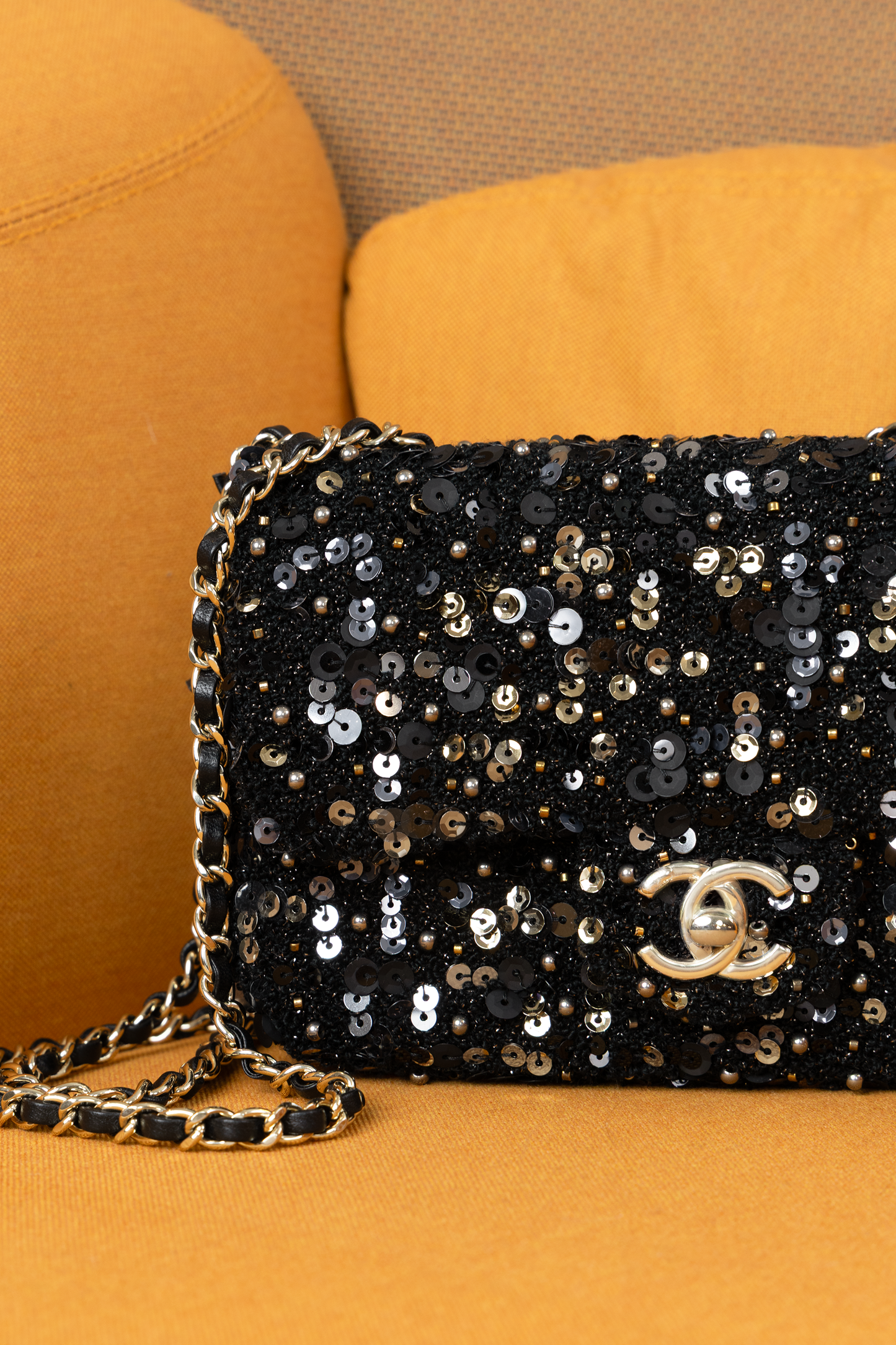 Chanel Small Black Sequin Flap Bag