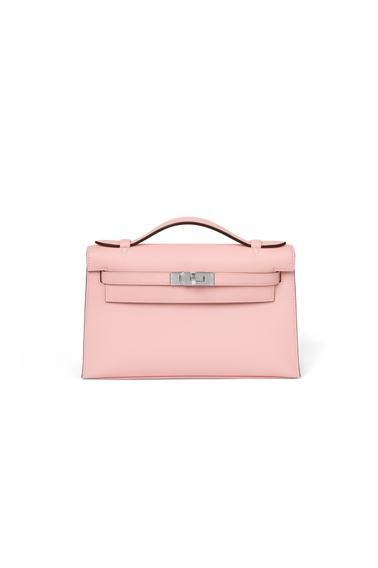 Hermes Kelly Pochette in Rose Sakura with Silver Hardware
