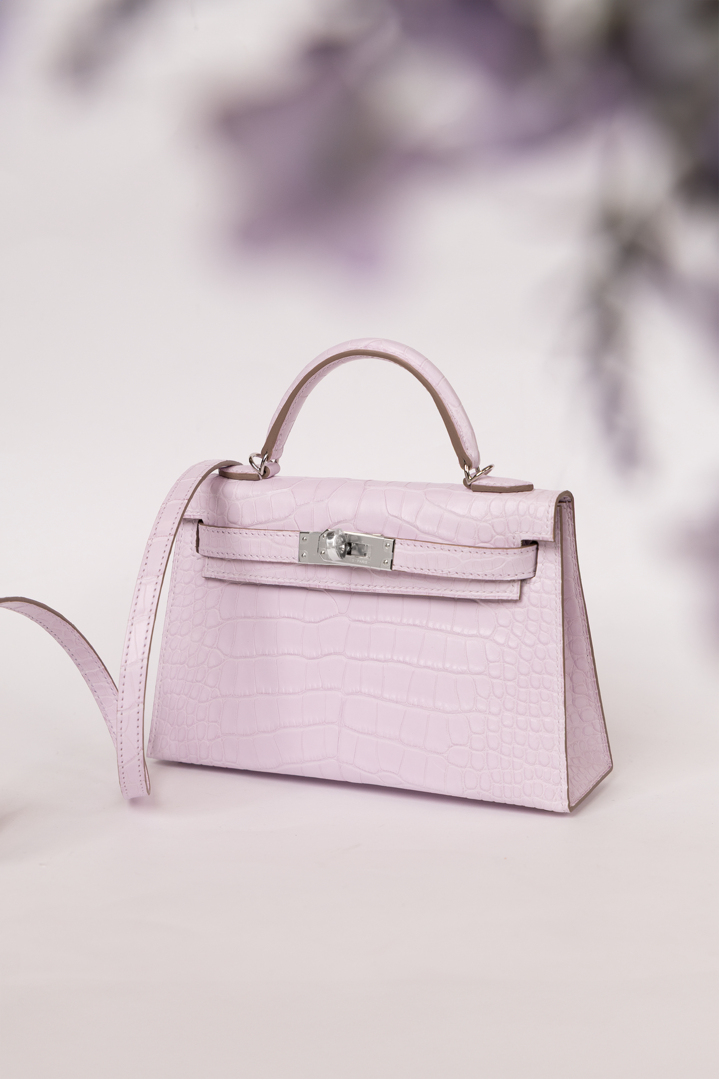 Hermès Mini Kelly Matte Alligator Mauve Pale PHW