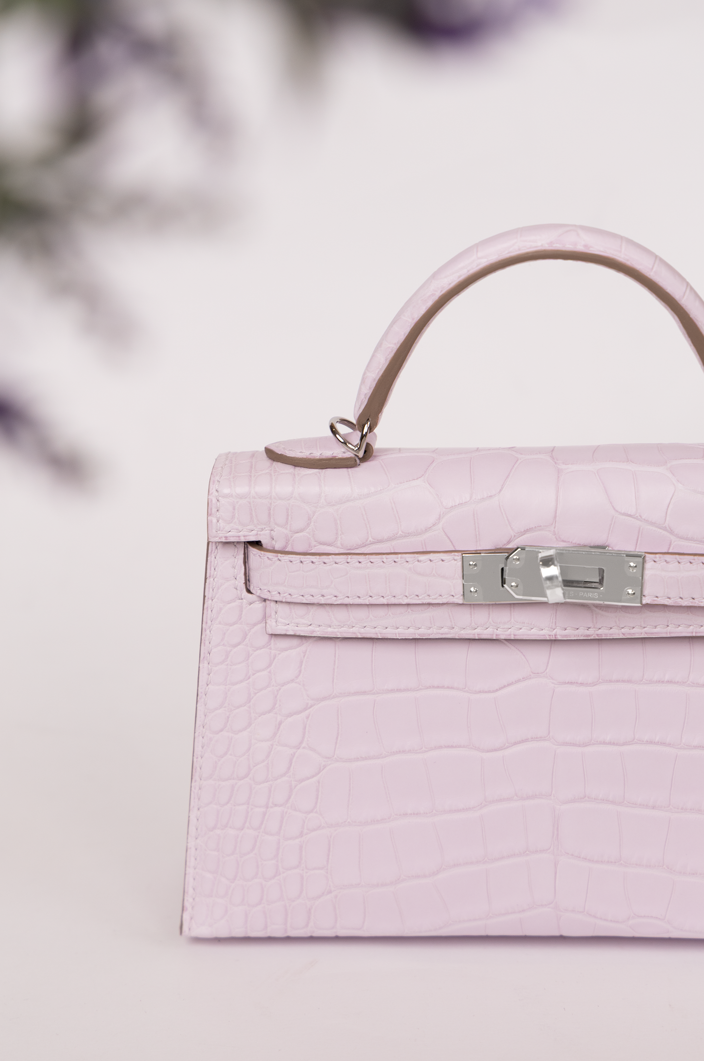 Hermès Mini Kelly Matte Alligator Mauve Pale PHW