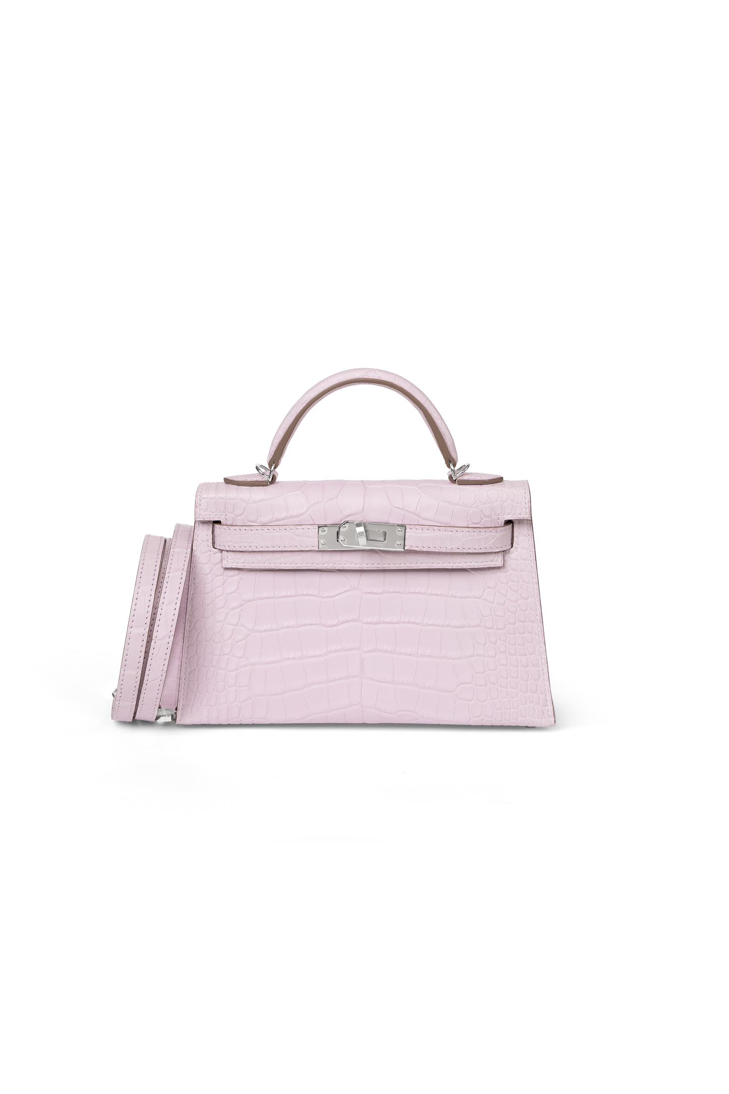 Hermes Mini Kelly Alligator in Mauve Pale with Silver Hardware