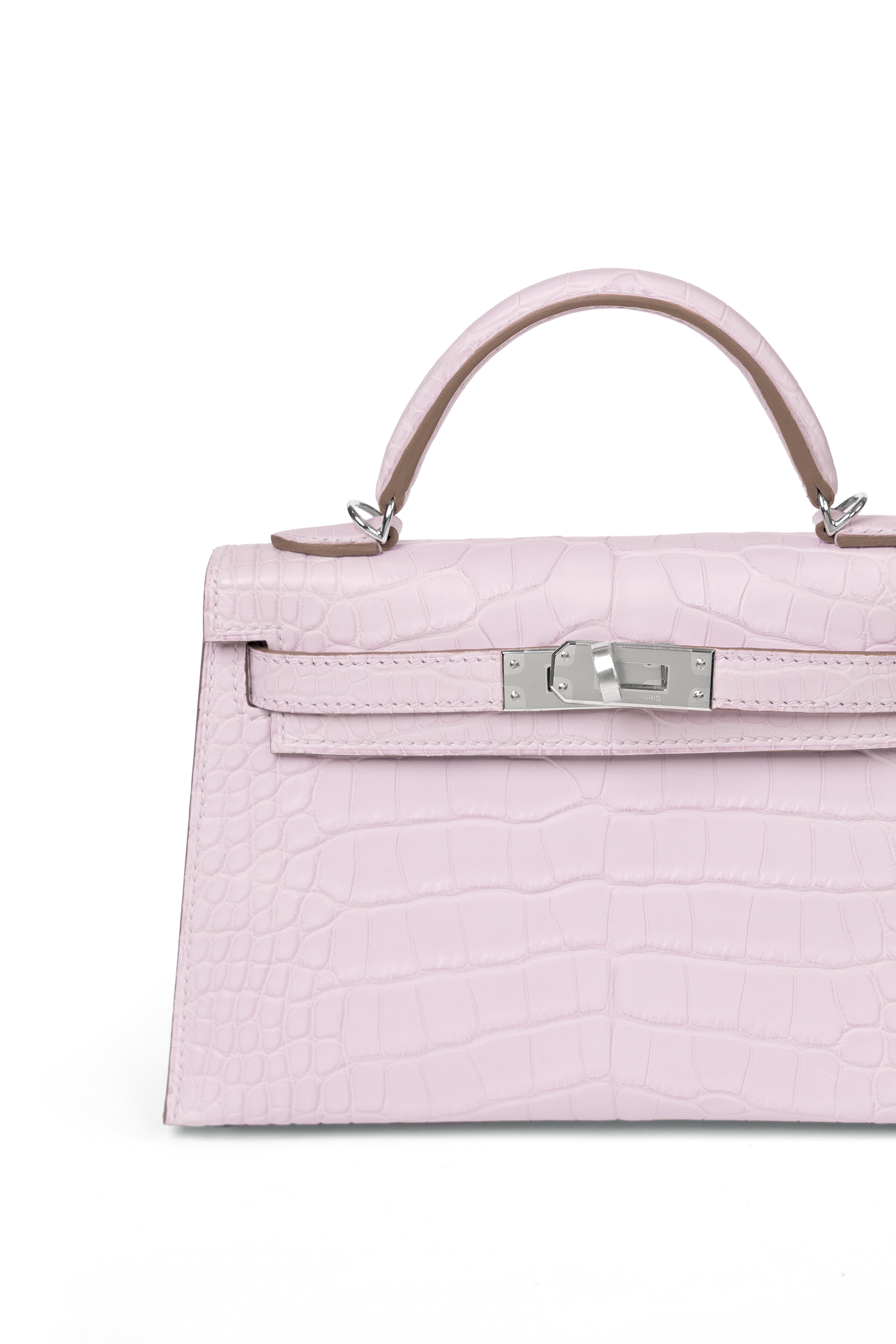 Hermes Mini Kelly Alligator in Mauve Pale with Silver Hardware