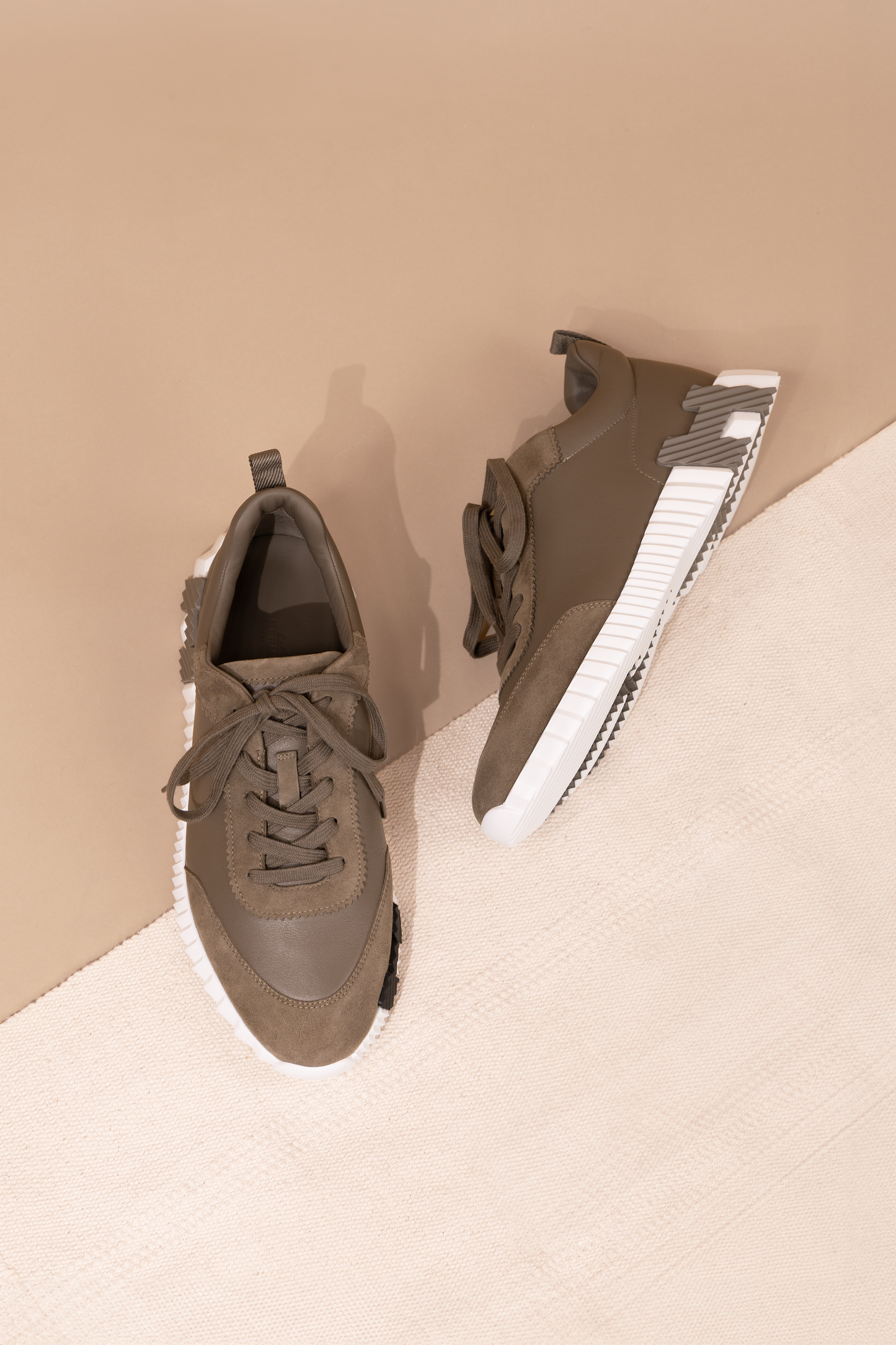 Hermès Bouncing Sneakers in Etoupe/White