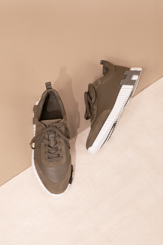 Hermès Bouncing Sneakers in Etoupe/White