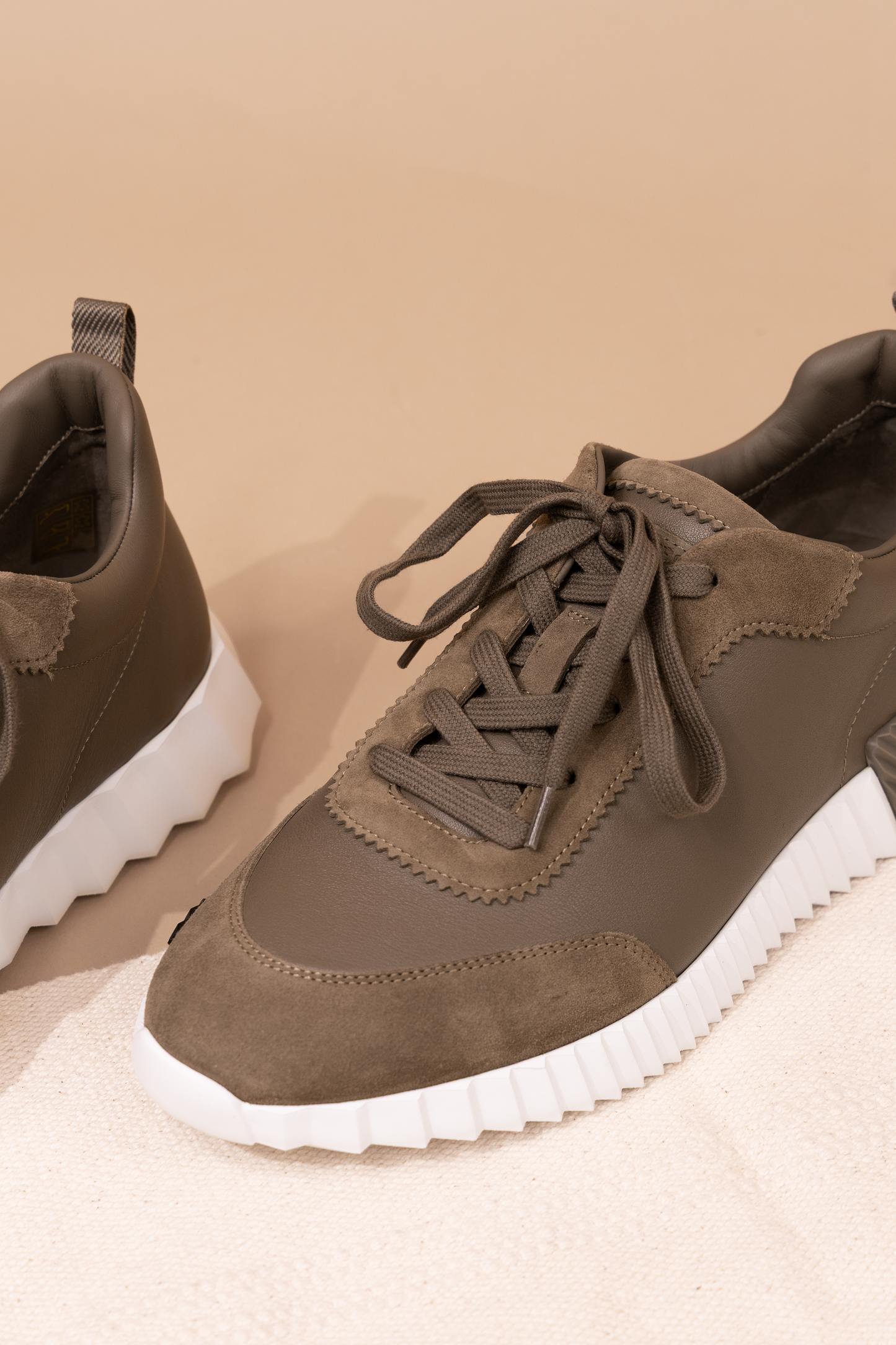 Hermès Bouncing Sneakers in Etoupe/White