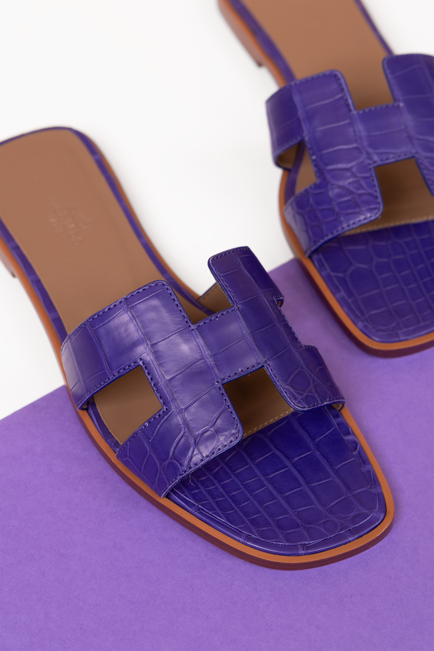 Hermès Oran Matte Alligator Sandals in Deep Wisteria
