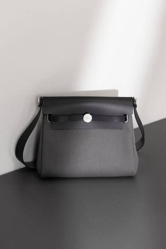 Hermès Mini Herbag 20 Ardoise Toile & Vache Hunter PHW